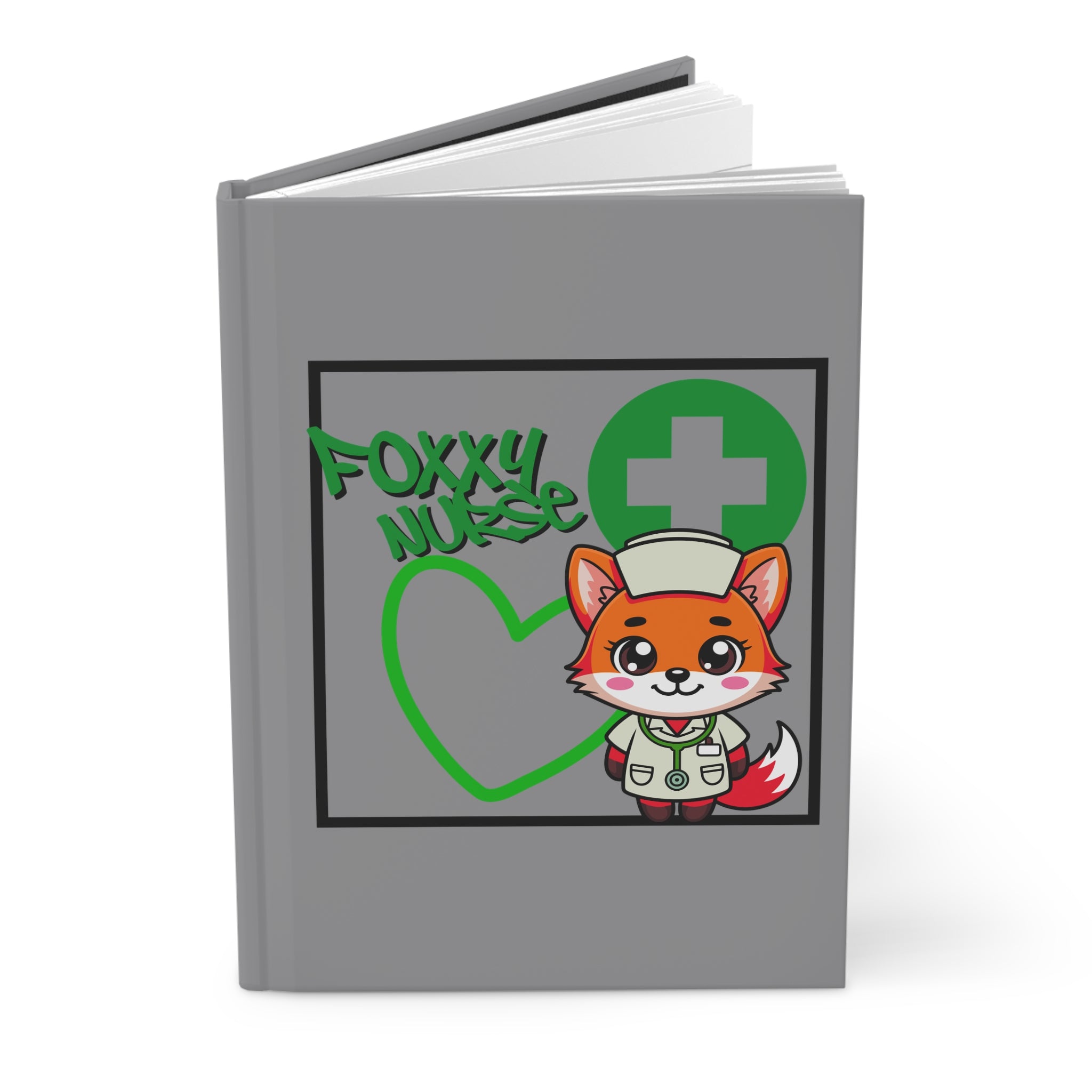 Foxxy Nurse Hardcover Journal(Green|Grey)| Cute Nurse Fox Medical Notebook | Cute Medical Journal |