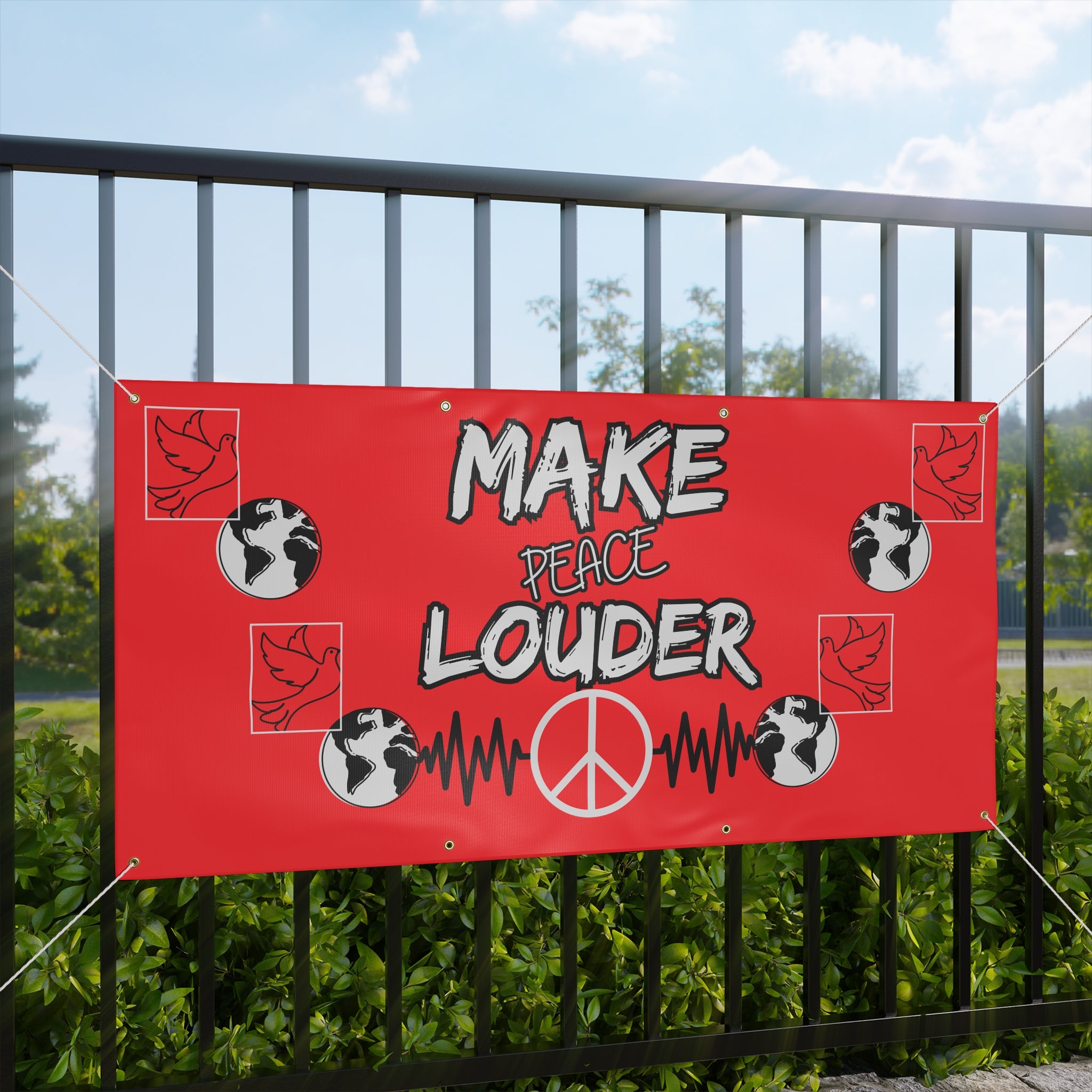 Make Peace Louder Banner(Grey|Black) | Peace Sign Protest Banner Rallies & Events | Activist Banner |