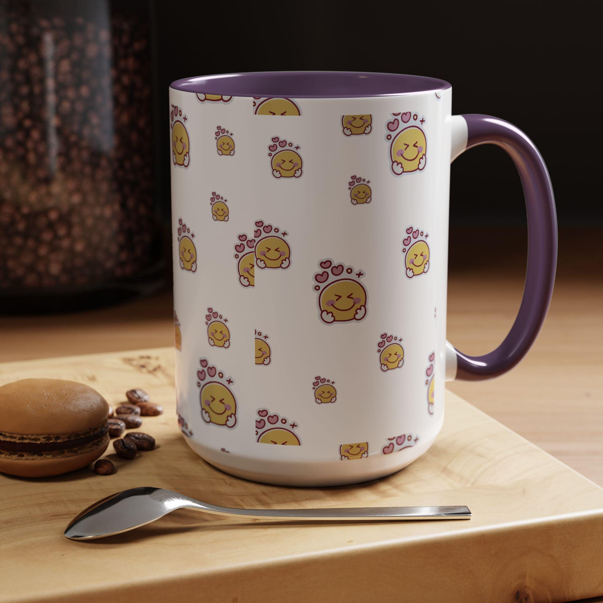 Happy Face Pattern Valentines Accent Mug | Coffee Cup 11oz 15oz | Happy Mug | Love Mug |
