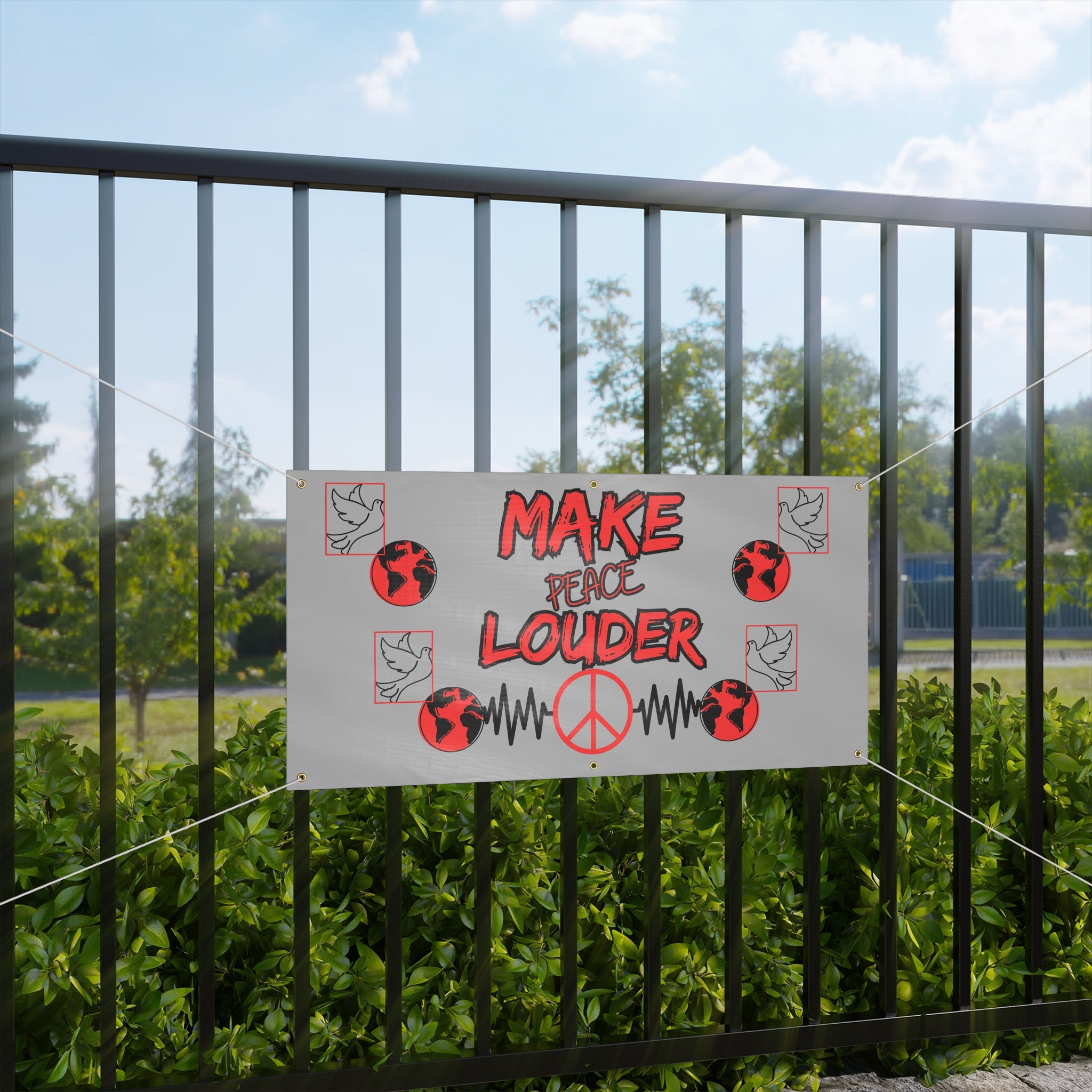 Make Peace Louder Vinyl Banner(Red|Black)| Protest & Rally Peace Sign Banner | Peace Activist Sign | Social Justice Banner |