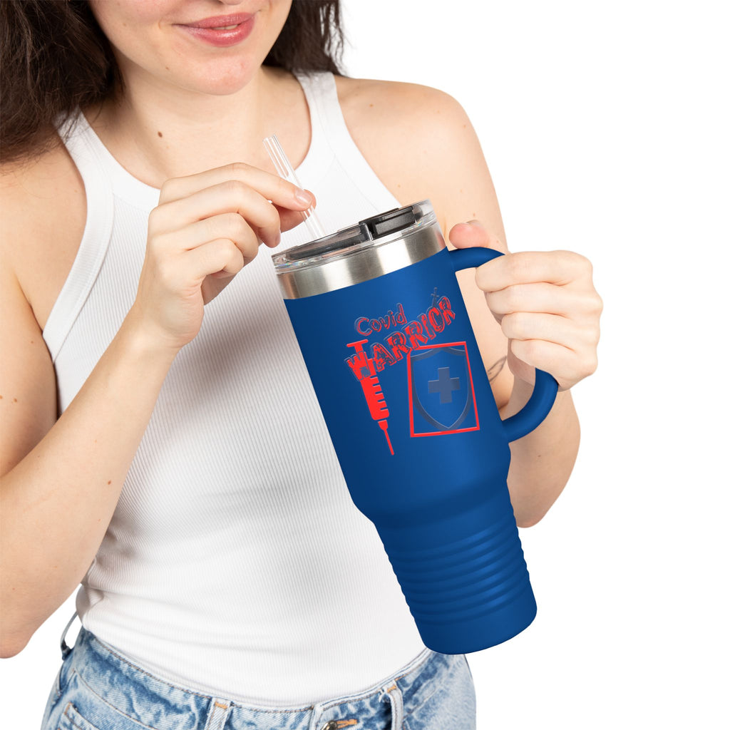 COVID Warrior 40oz Insulated Travel Mug(RedBlue)|Tumbler for Medical Professional| EMS Travel Mug |