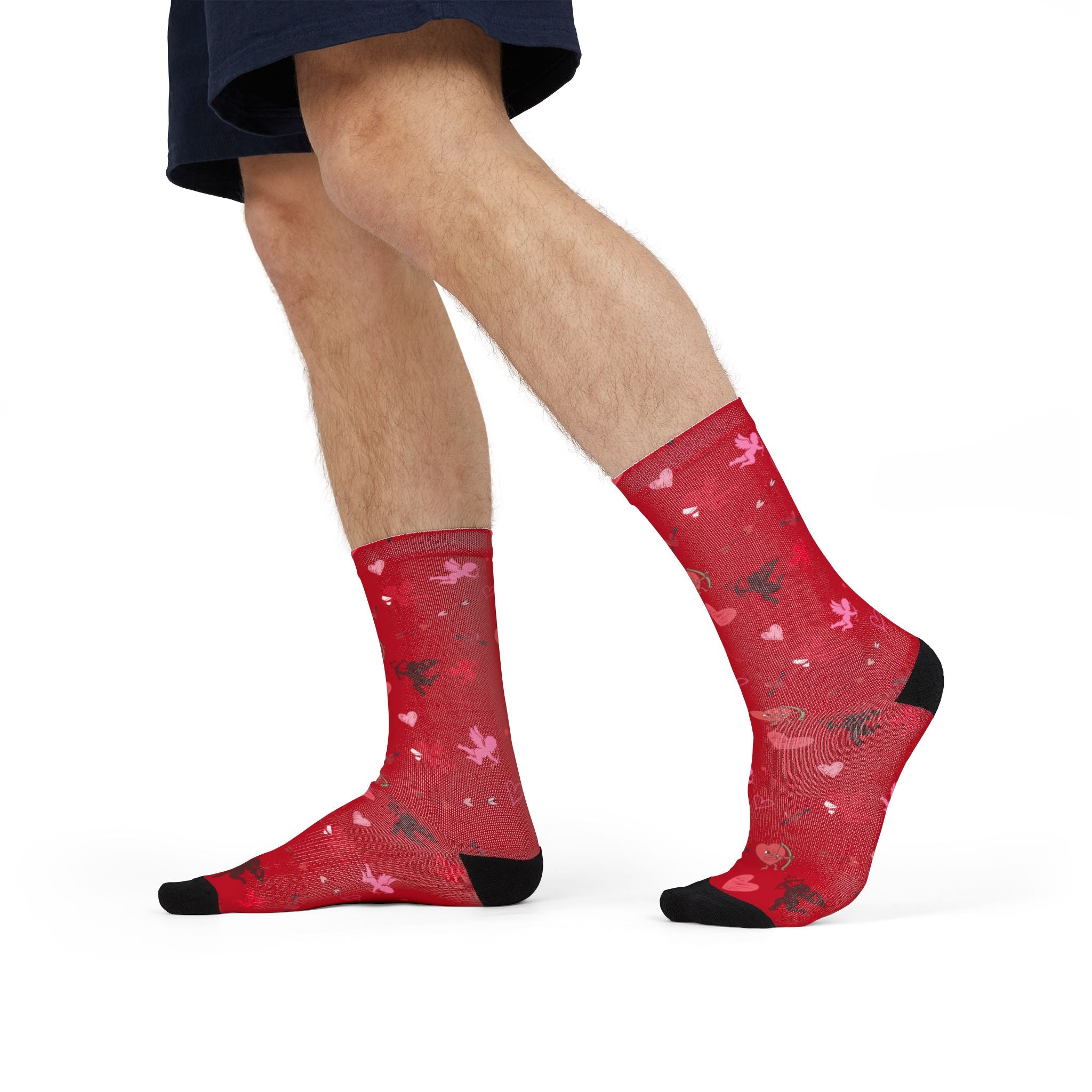 Valentines Love Is a Battlefield' Crew Socks (red)| Cupid Socks | Valentines Day Socks | Heart Socks |