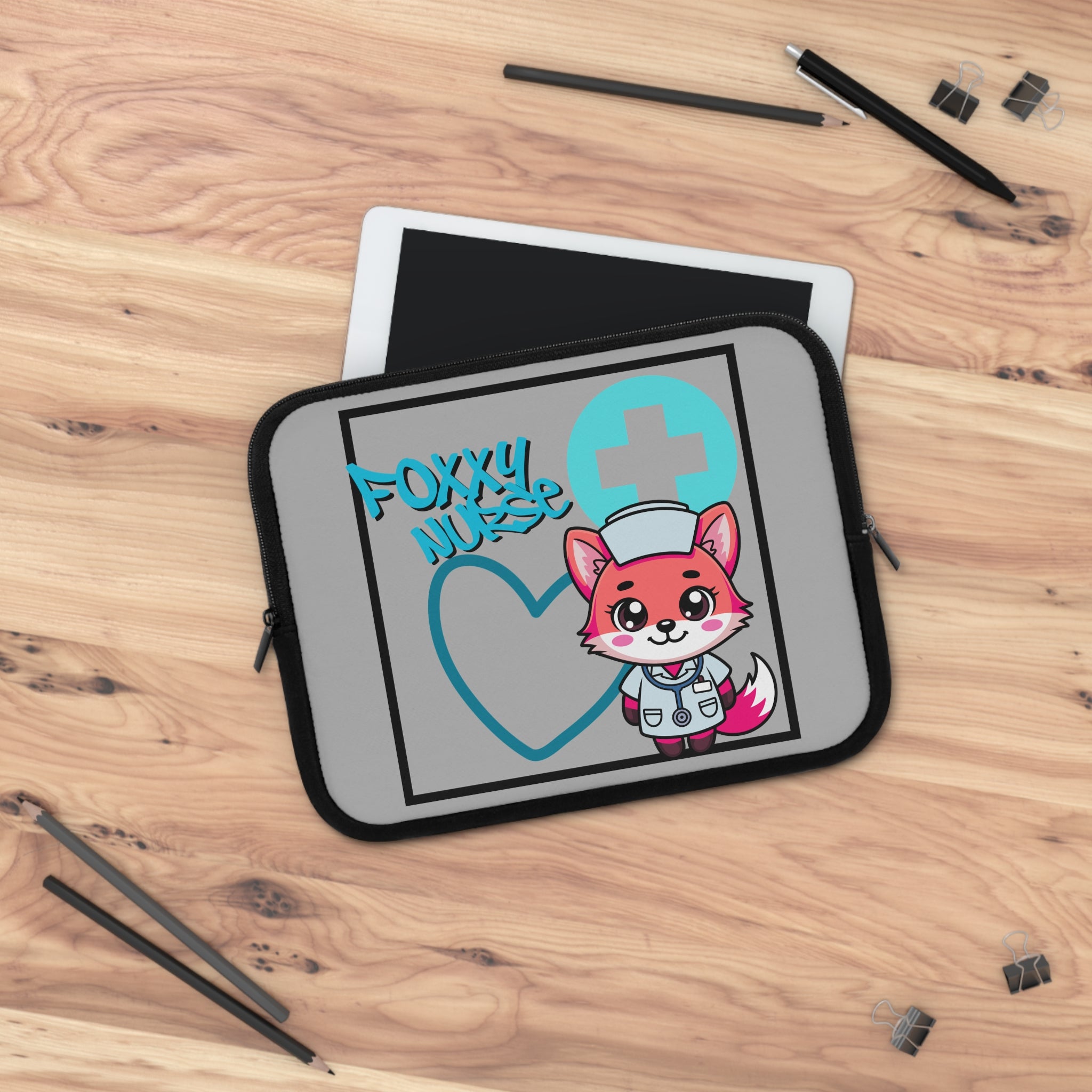 Foxxy Nurse Laptop Sleeve(Light Blue|Grey|)|Laptop/Tablet Case for Nurses & Doctors| Tablet Sleeve For Medical Workers |Medical Symbol Protective Case for Nurses & EMTs