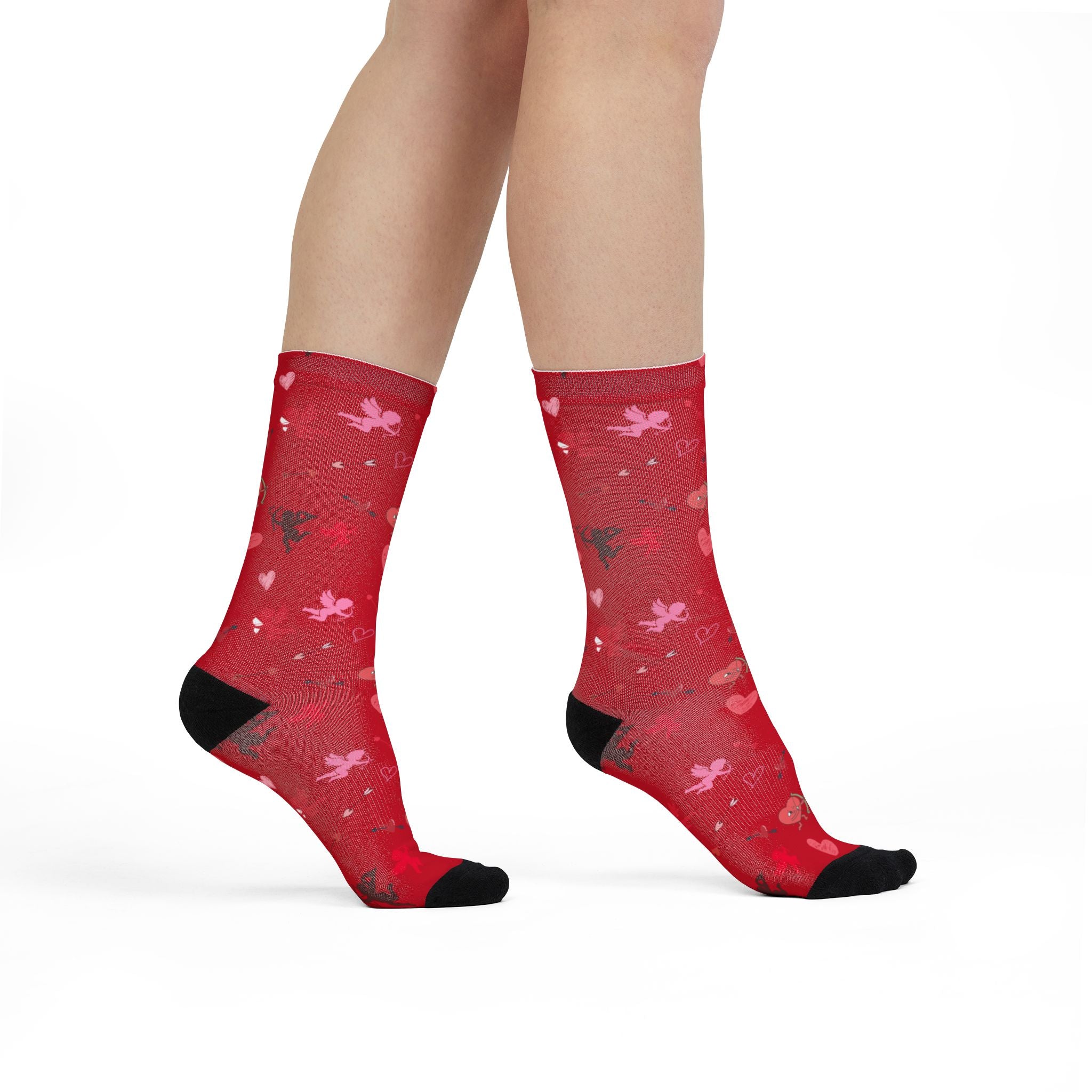 Valentines Love Is a Battlefield' Crew Socks (red)| Cupid Socks | Valentines Day Socks | Heart Socks |