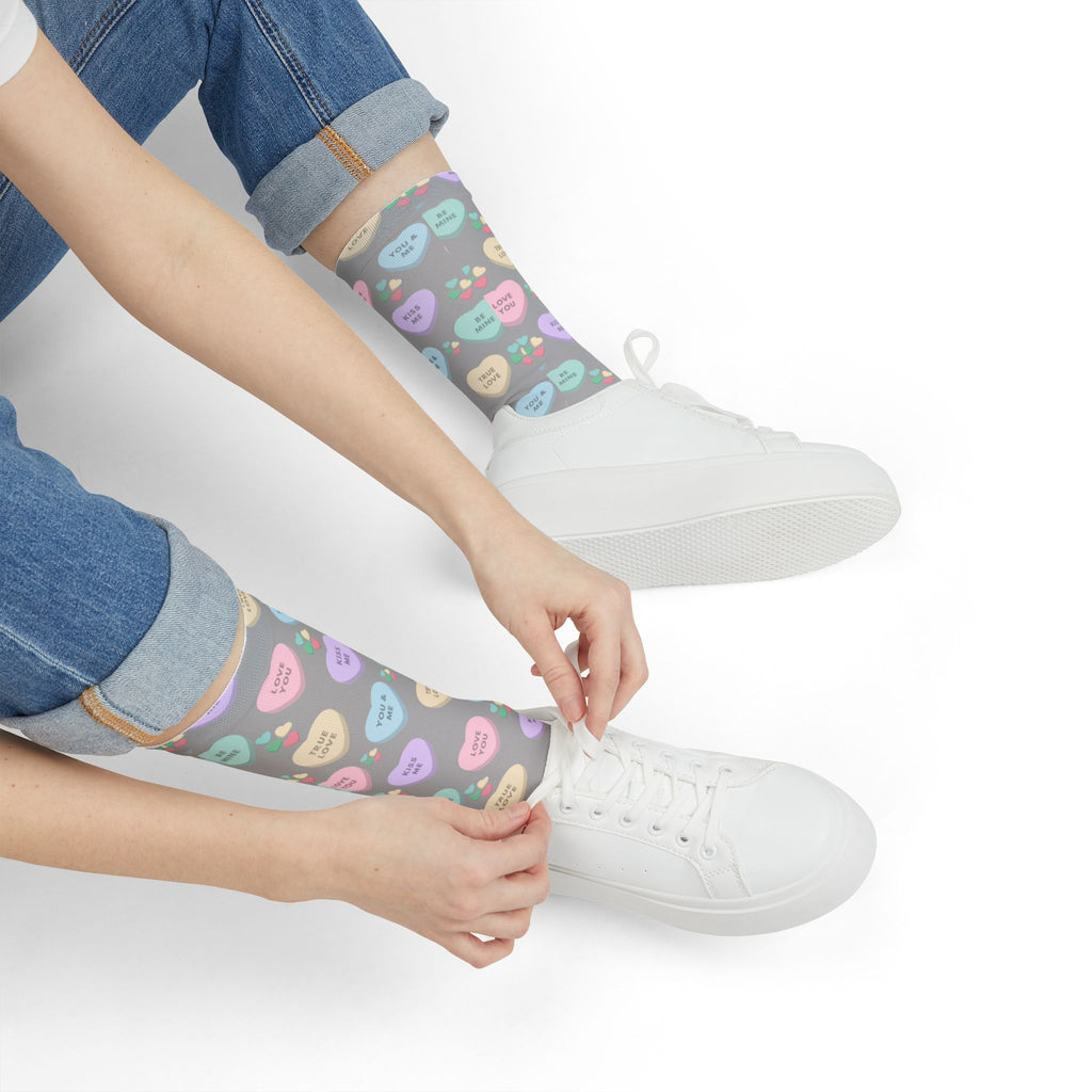 Candy Kisses Valentines Day Crew Socks | Heart Socks | Candy Socks |