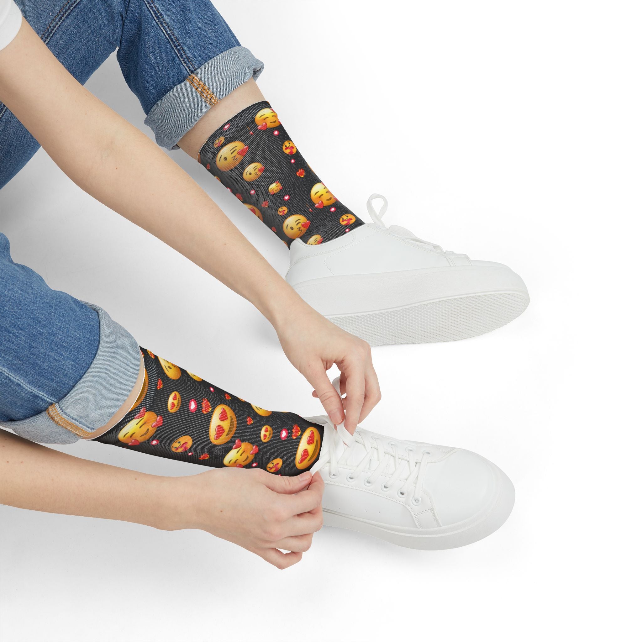 Heart Eyes Emoji Valentines Day Socks (black) | Valentines Crew Socks | Emoji Socks