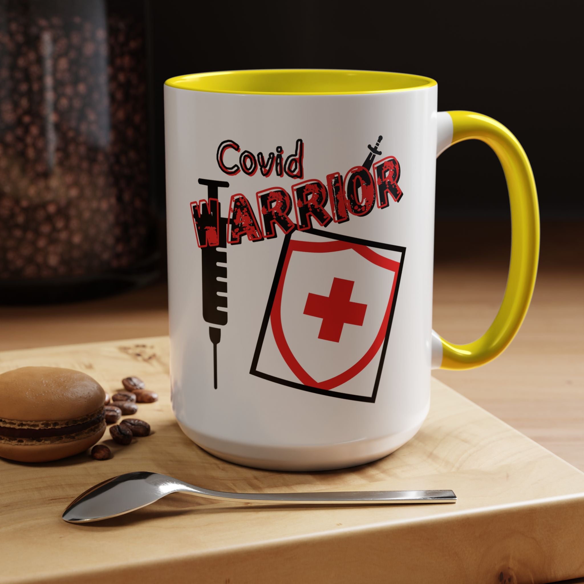 COVID Warrior Coffee Mug(Red|Black) | Vaccine Shield Accent Mug 11/15oz| Medical Staff Work Mug |