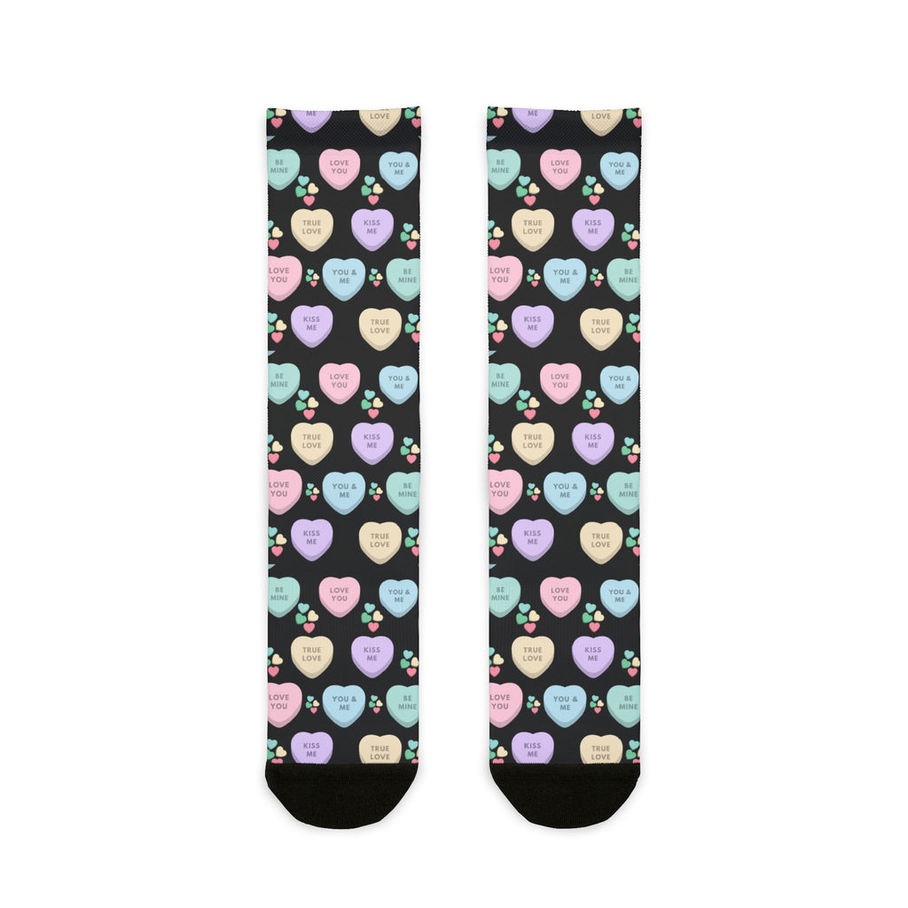 Candy Kisses Valentines Day Crew Socks (black)| Heart Socks | Candy Socks |