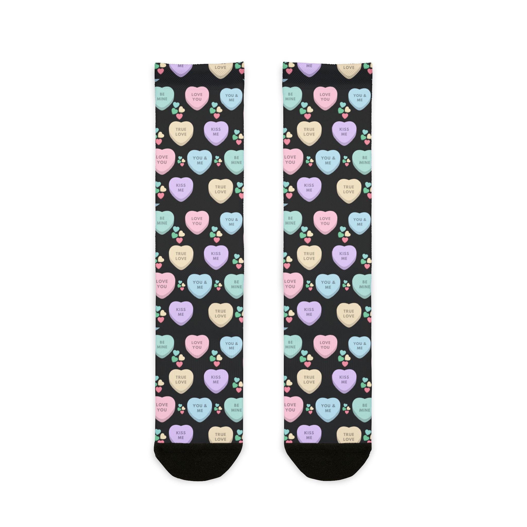 Candy Kisses Valentines Day Crew Socks (black)| Heart Socks | Candy Socks |