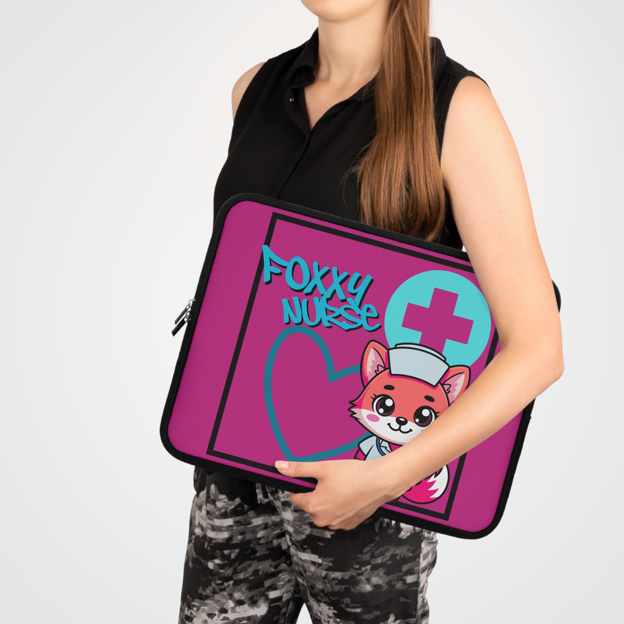 Foxxy Nurse Laptop Sleeve(Light Blue|Pink|)|Laptop/Tablet Case for Nurses & Doctors| Tablet Sleeve For Medical Workers |Medical Symbol Protective Case for Nurses & EMTs