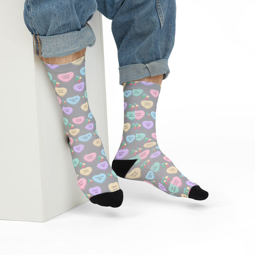 Candy Kisses Valentines Day Crew Socks | Heart Socks | Candy Socks |
