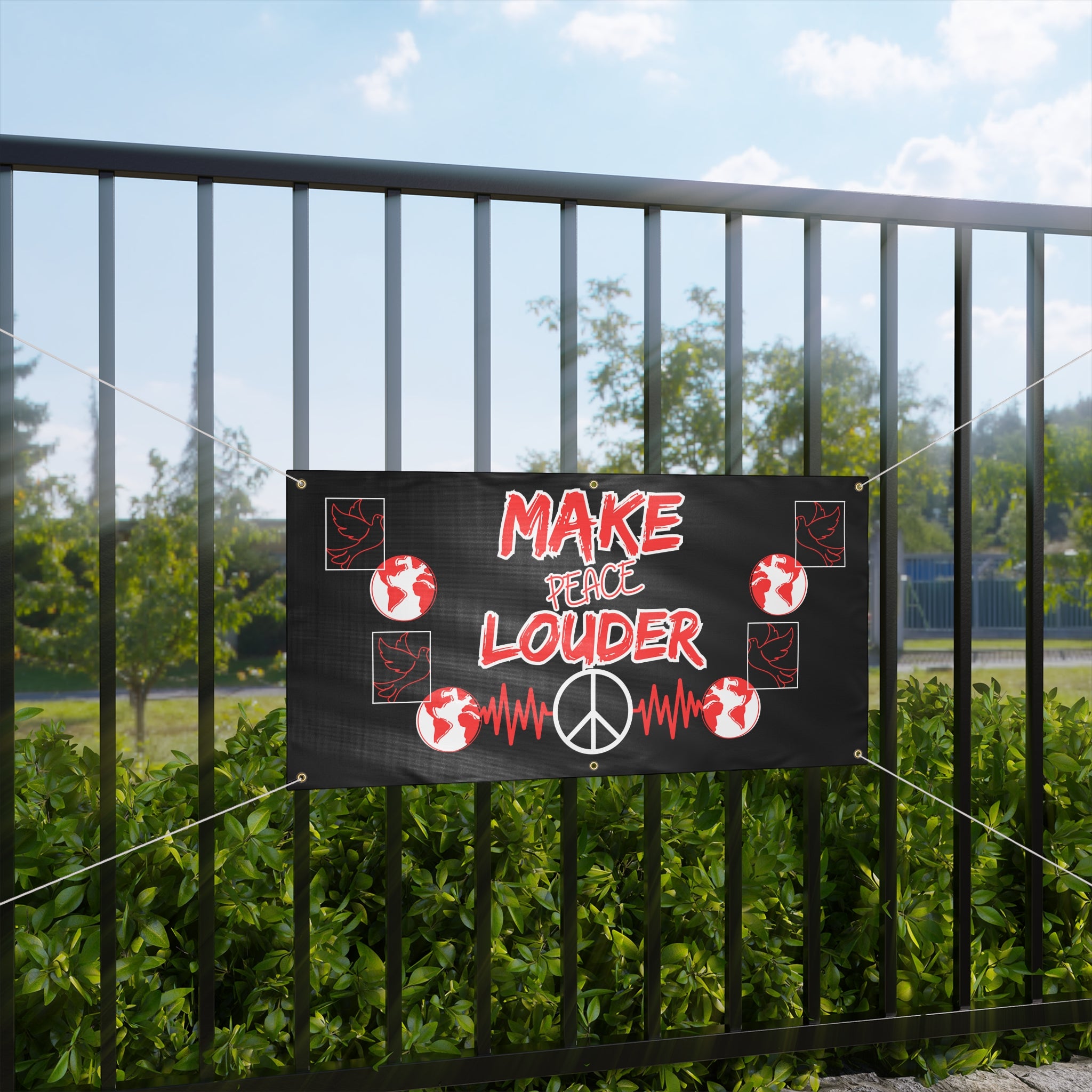 Make Peace Louder Banner(Red|White)| Outdoor Peace & Activism Banner | Social Justice Banner | Peaceful Protest Banner