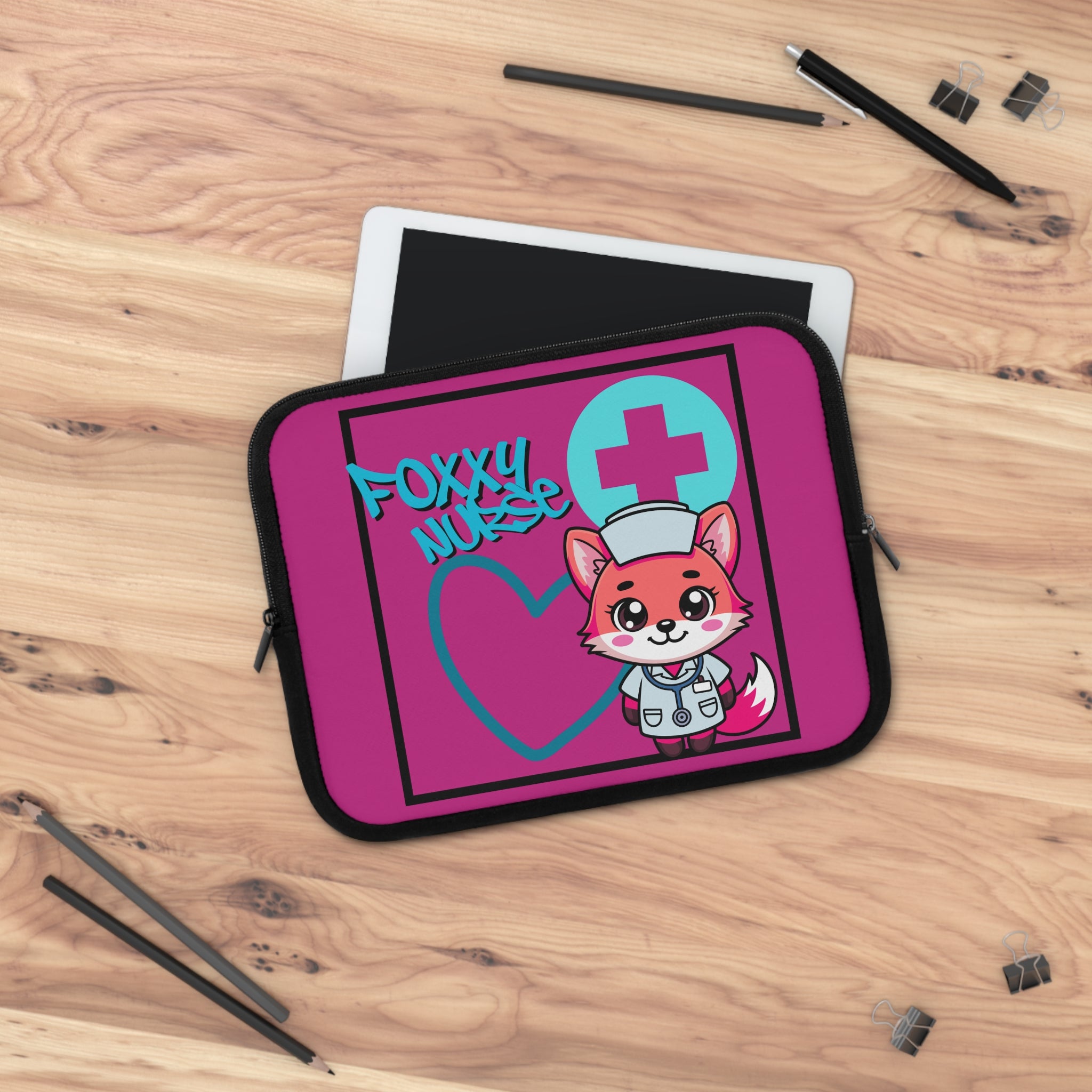 Foxxy Nurse Laptop Sleeve(Light Blue|Pink|)|Laptop/Tablet Case for Nurses & Doctors| Tablet Sleeve For Medical Workers |Medical Symbol Protective Case for Nurses & EMTs
