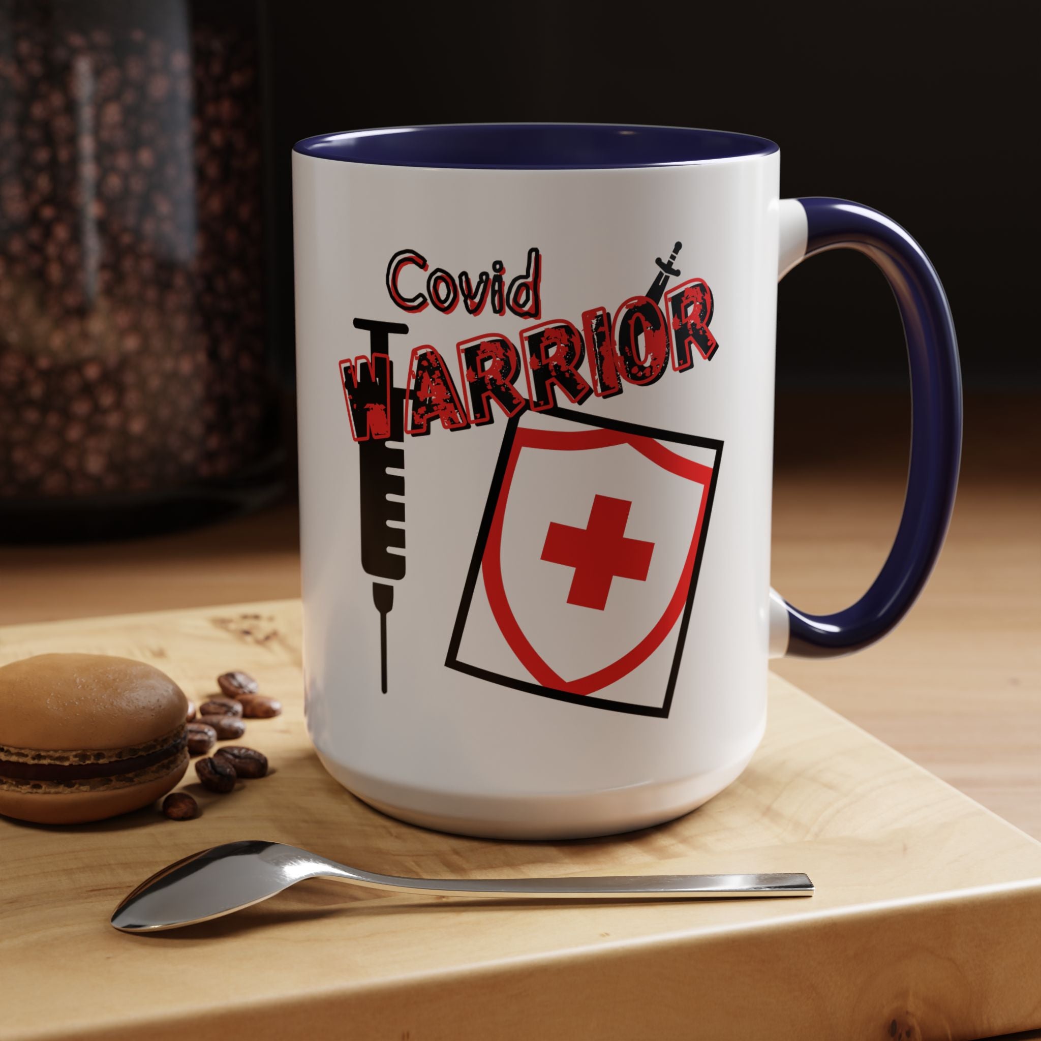 COVID Warrior Coffee Mug(Red|Black) | Vaccine Shield Accent Mug 11/15oz| Medical Staff Work Mug |