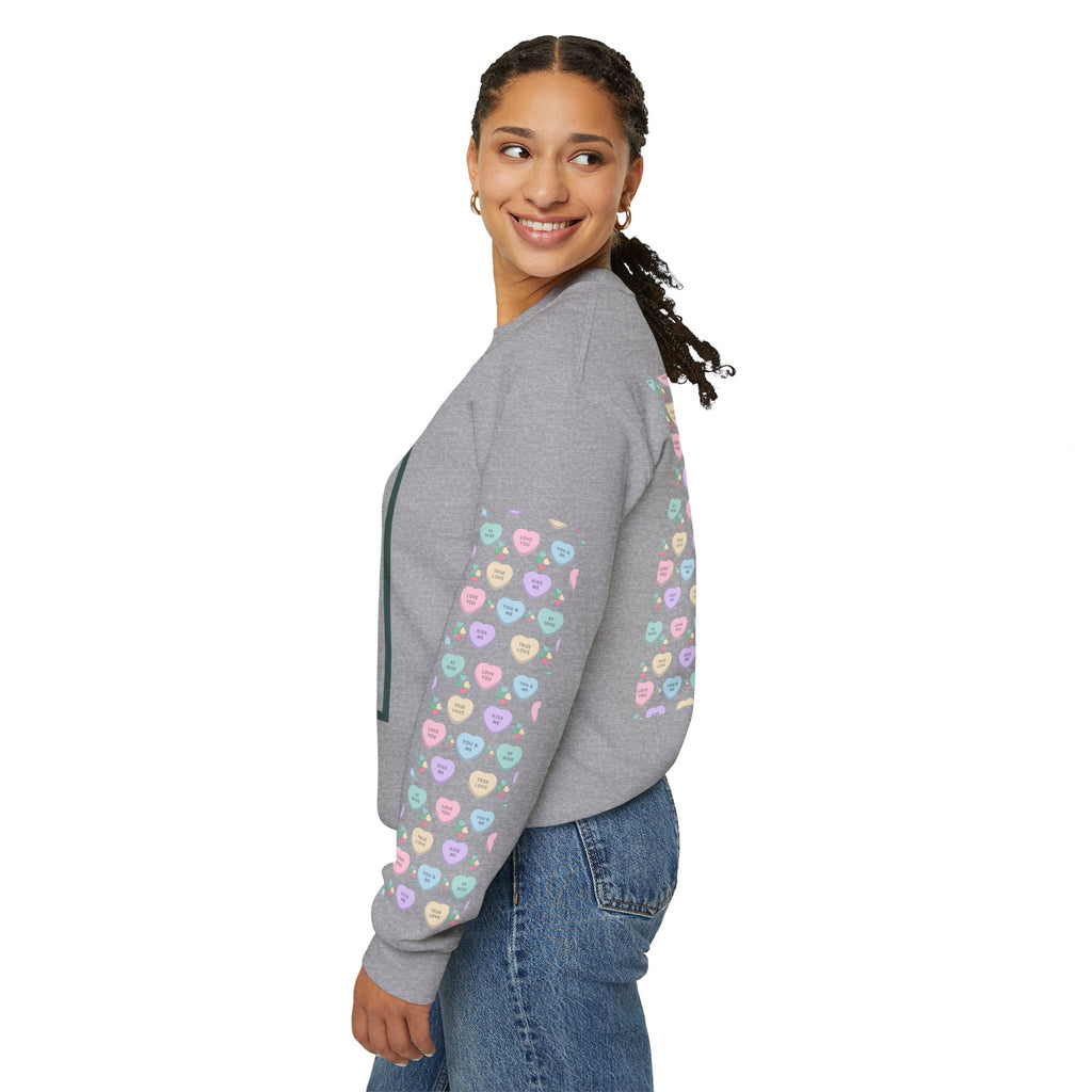 Candy Kisses Valentines Day Crewneck Sweatshirt | Heart Sweater | Candy Sweater |
