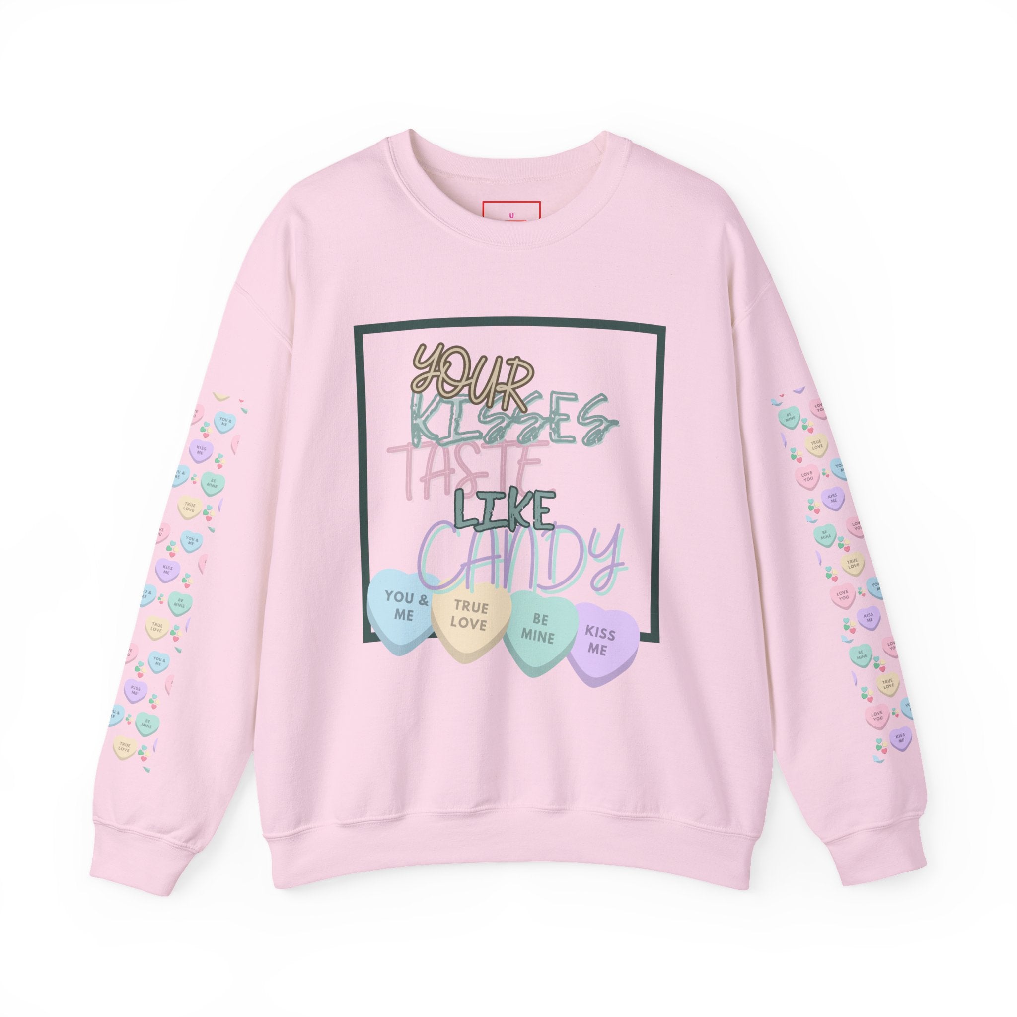 Candy Kisses Valentines Day Crewneck Sweatshirt | Heart Sweater | Candy Sweater |