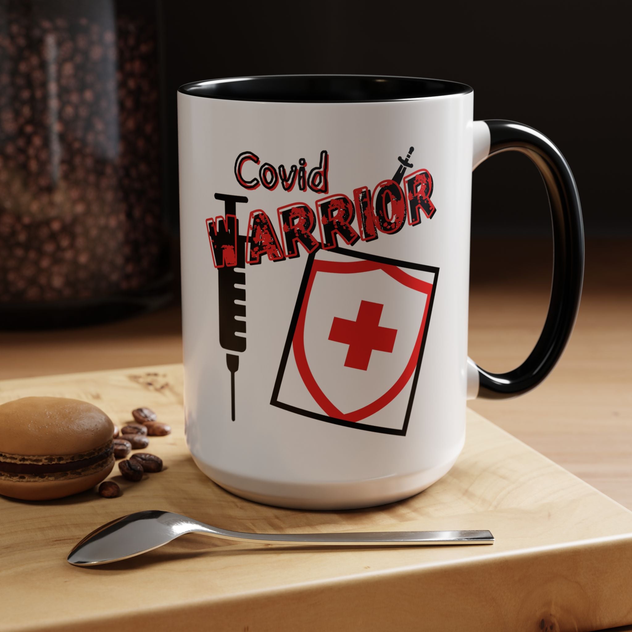 COVID Warrior Coffee Mug(Red|Black) | Vaccine Shield Accent Mug 11/15oz| Medical Staff Work Mug |