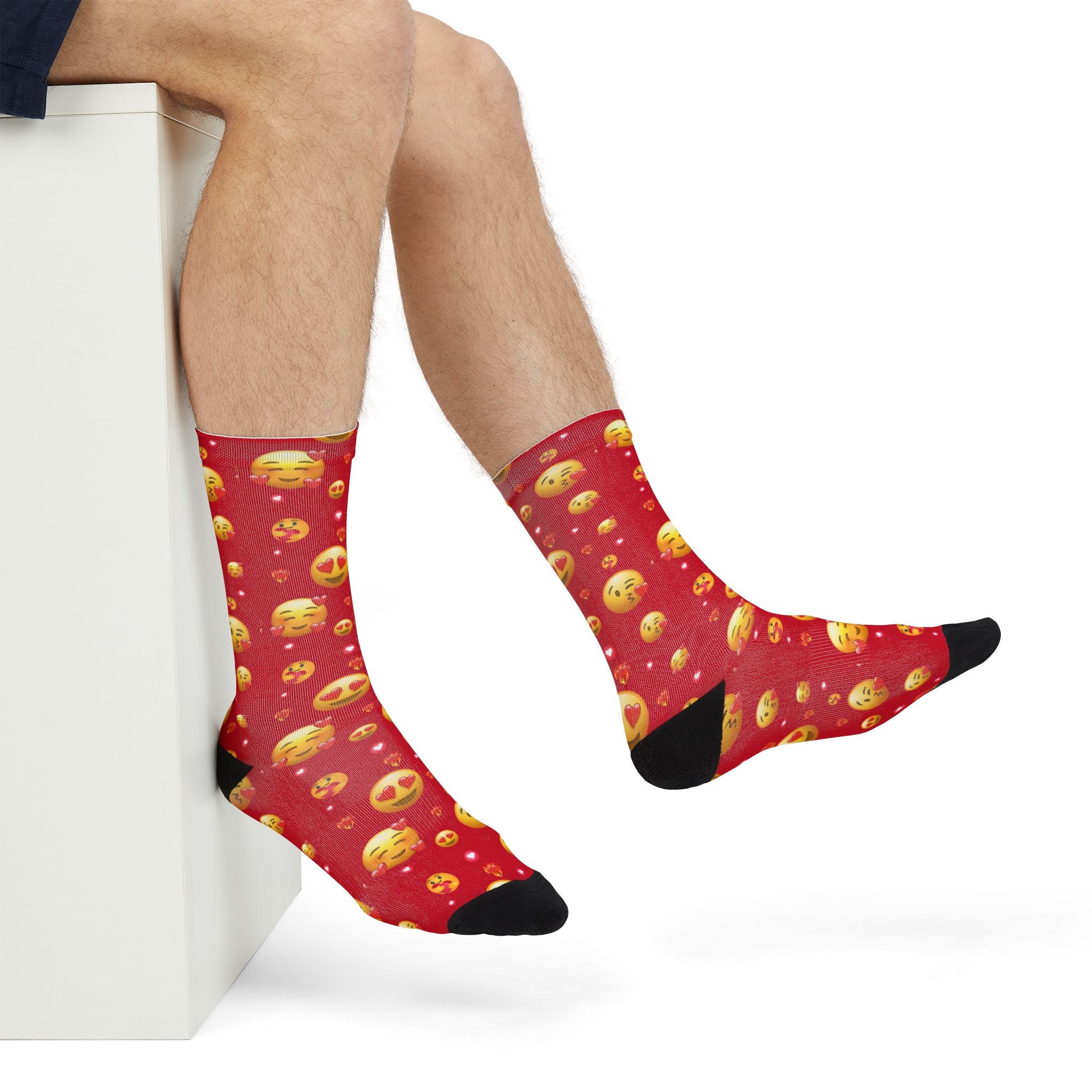 Heart Eyes Emoji Valentines Day Socks (red) | Valentines Crew Socks | Emoji Socks