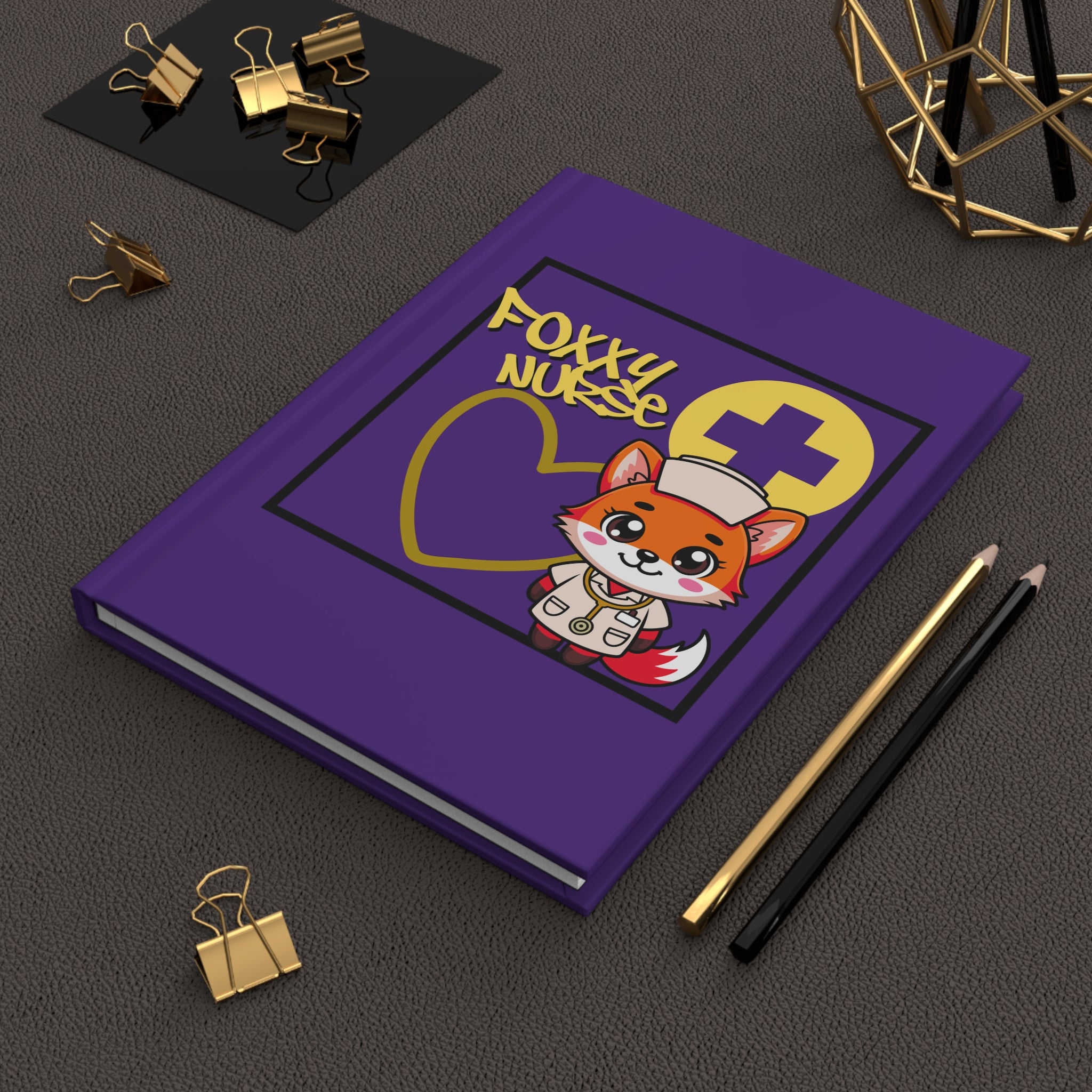 Foxxy Nurse Hardcover Journal (Yellow|Purple) | Cute Nurse Fox Medical Notebook | Cute Medical Journal |