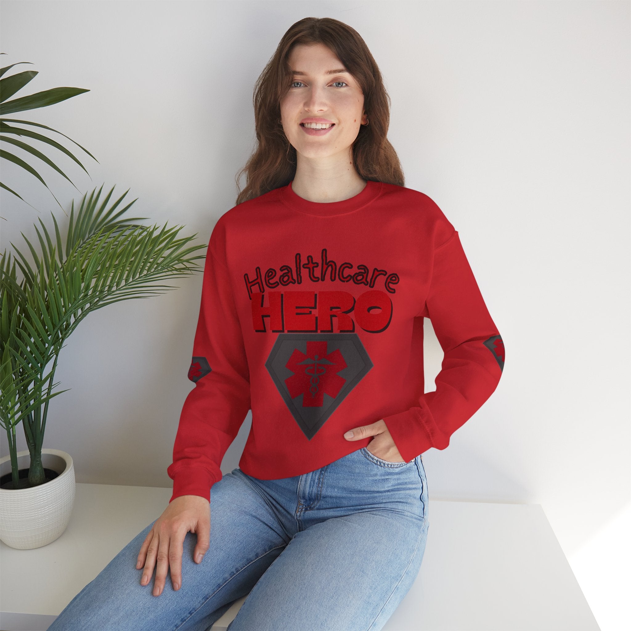 Healthcare Hero Sweatshirt(Red|Black) |  Medical Staff Appreciation Crewneck | Frontline Sweatshirt | EMS Sweater |