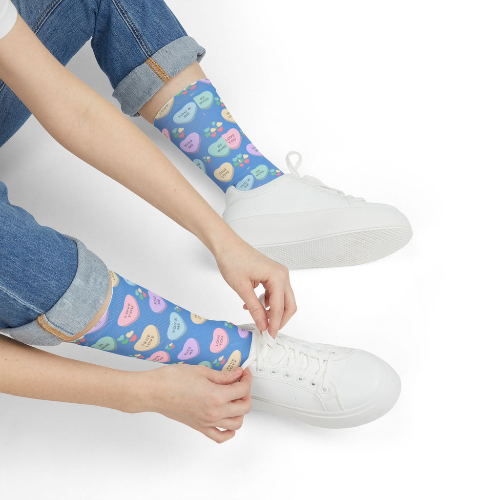 Candy Kisses Valentines Day Crew Socks | Heart Socks | Candy Socks |