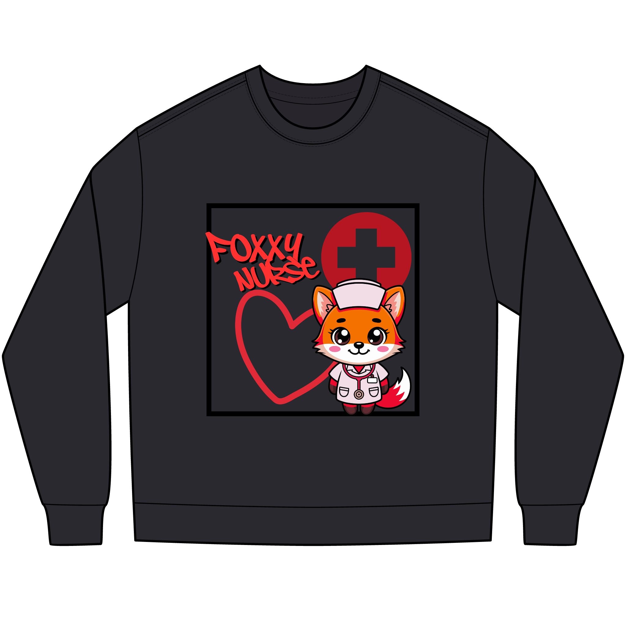 Foxy Nurse Long Sleeve Tee(Red) | Cute Medical Nurse Shirt | Funny Nurse Shirt | Animal Lovers Medical Shirt |