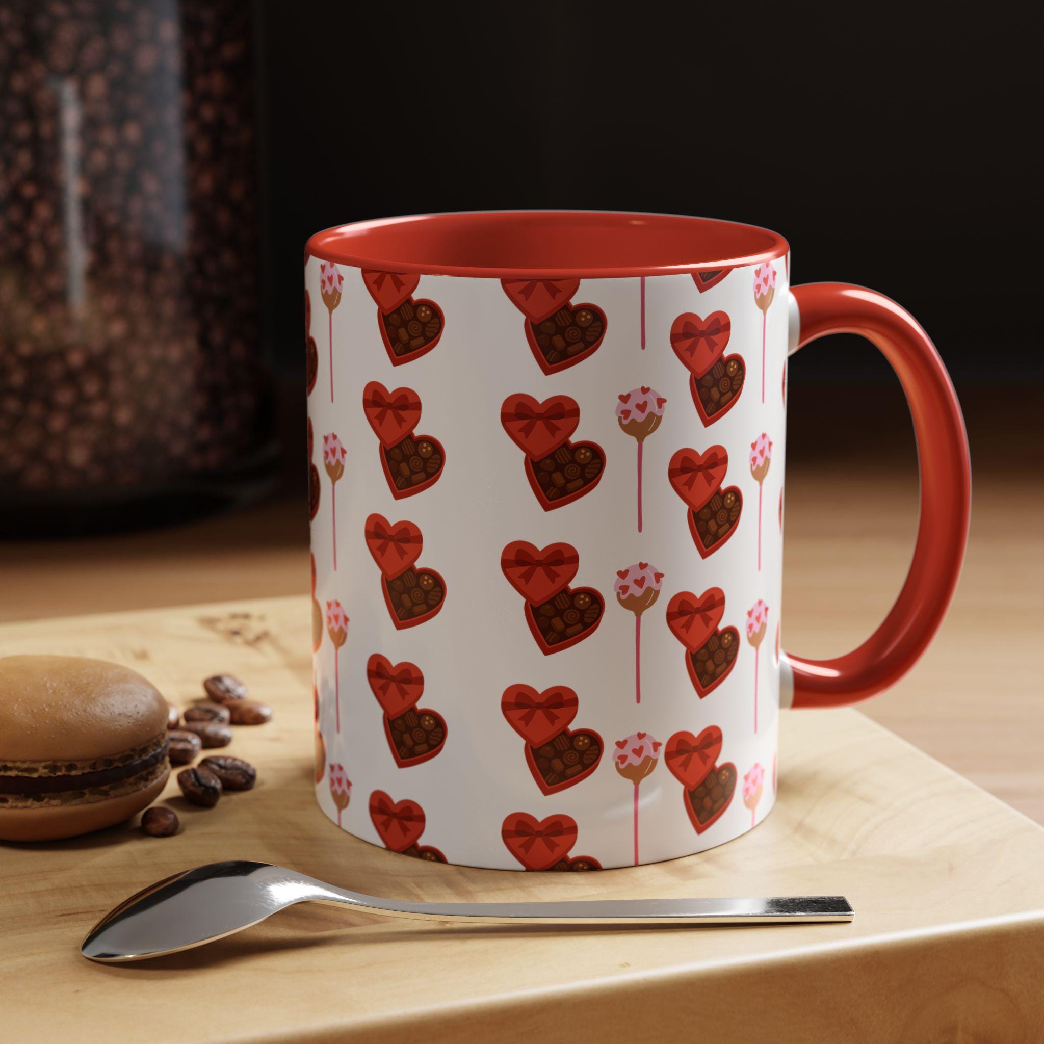 Valentine Chocolate Heart Pattern Mug | Accent Coffee Mug | Love Mug | Heart Mug
