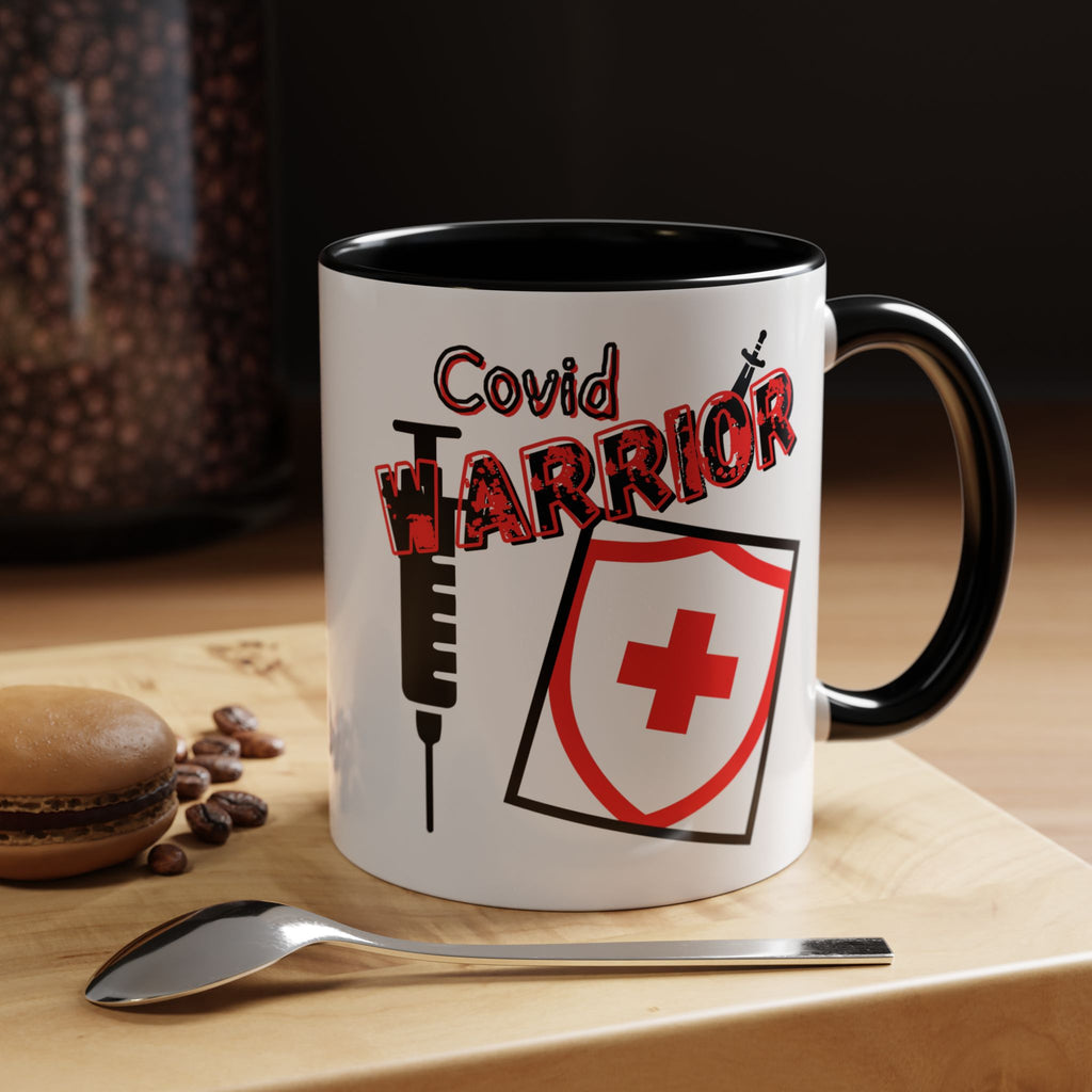 COVID Warrior Coffee Mug(Red|Black) | Vaccine Shield Accent Mug 11/15oz| Medical Staff Work Mug |