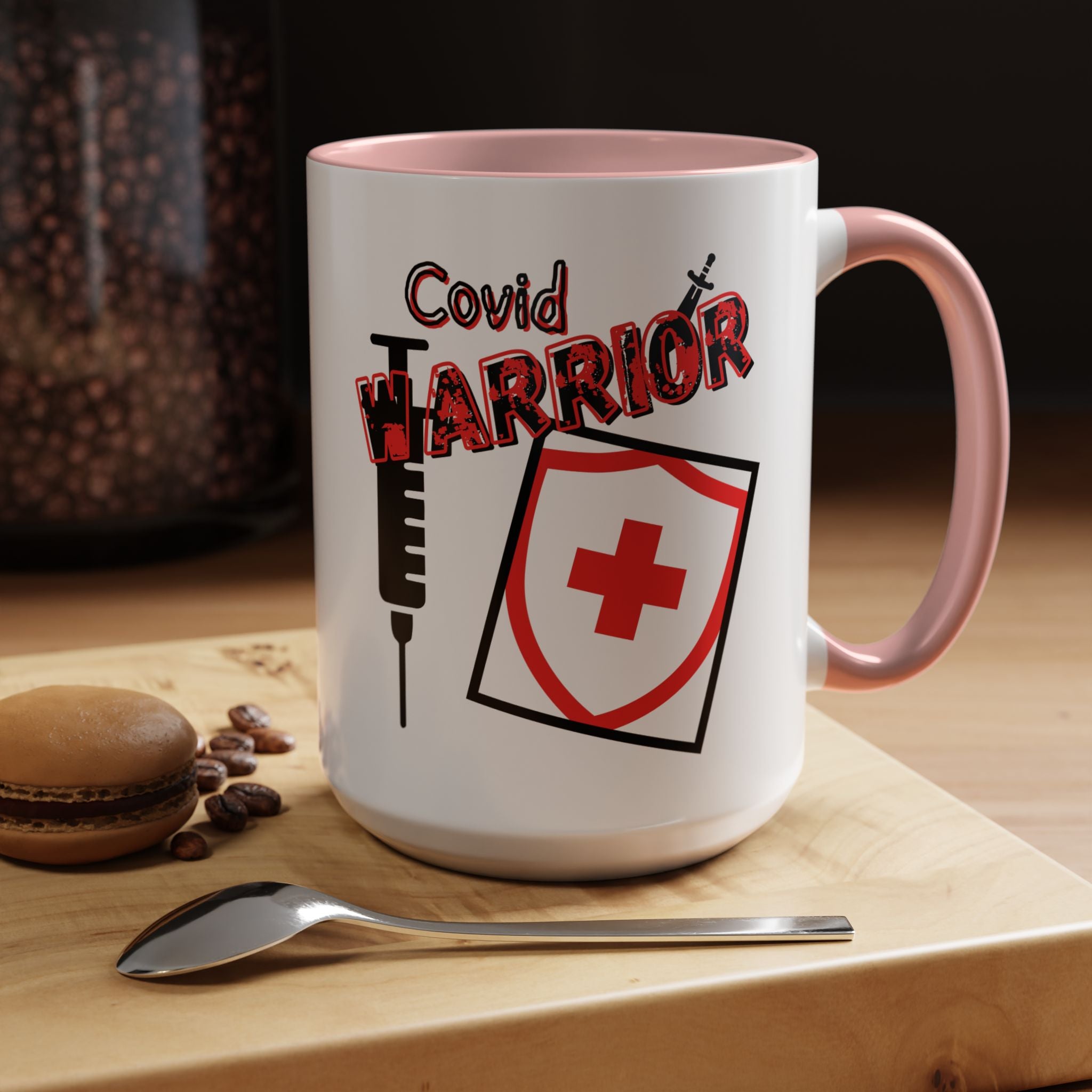 COVID Warrior Coffee Mug(Red|Black) | Vaccine Shield Accent Mug 11/15oz| Medical Staff Work Mug |
