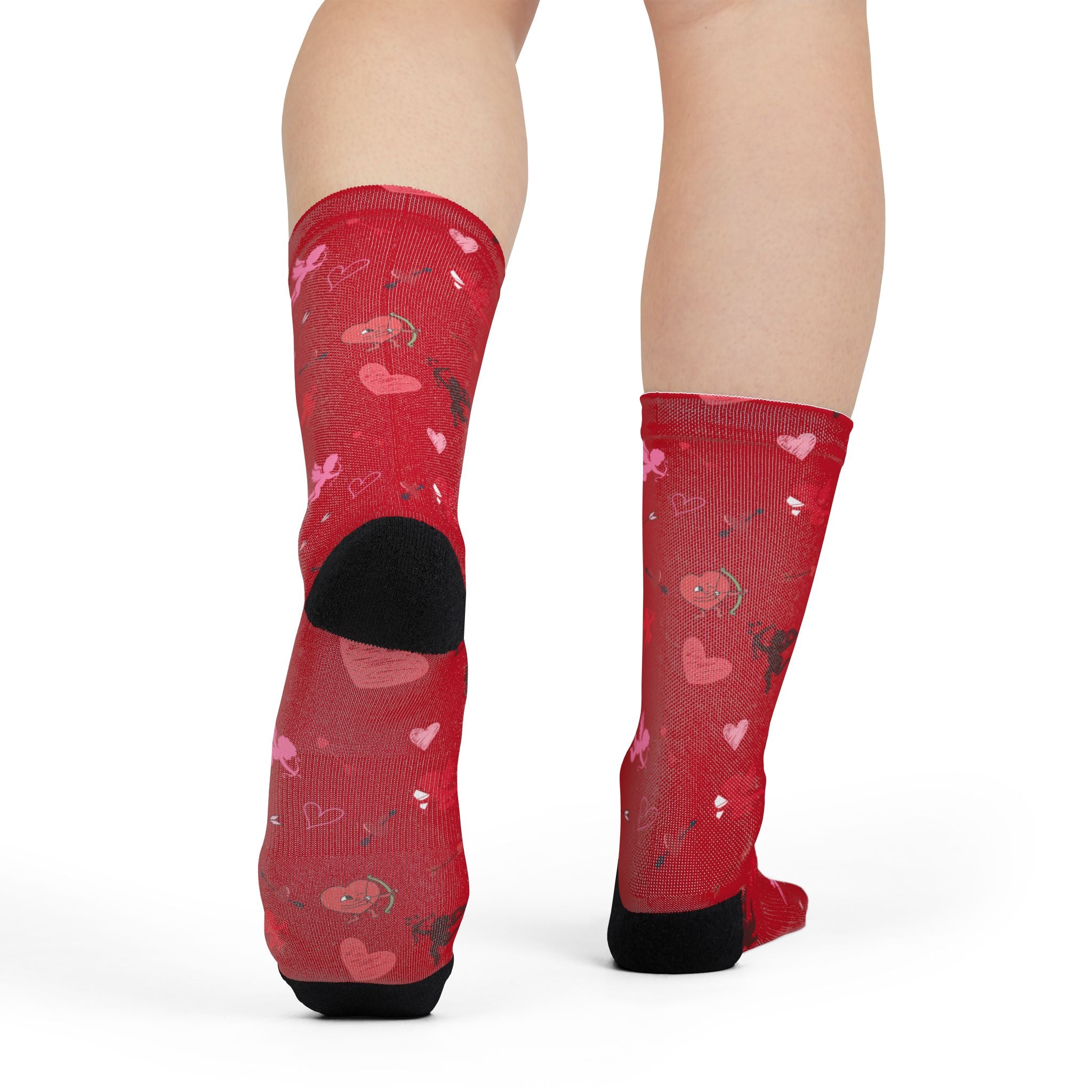 Valentines Love Is a Battlefield' Crew Socks (red)| Cupid Socks | Valentines Day Socks | Heart Socks |