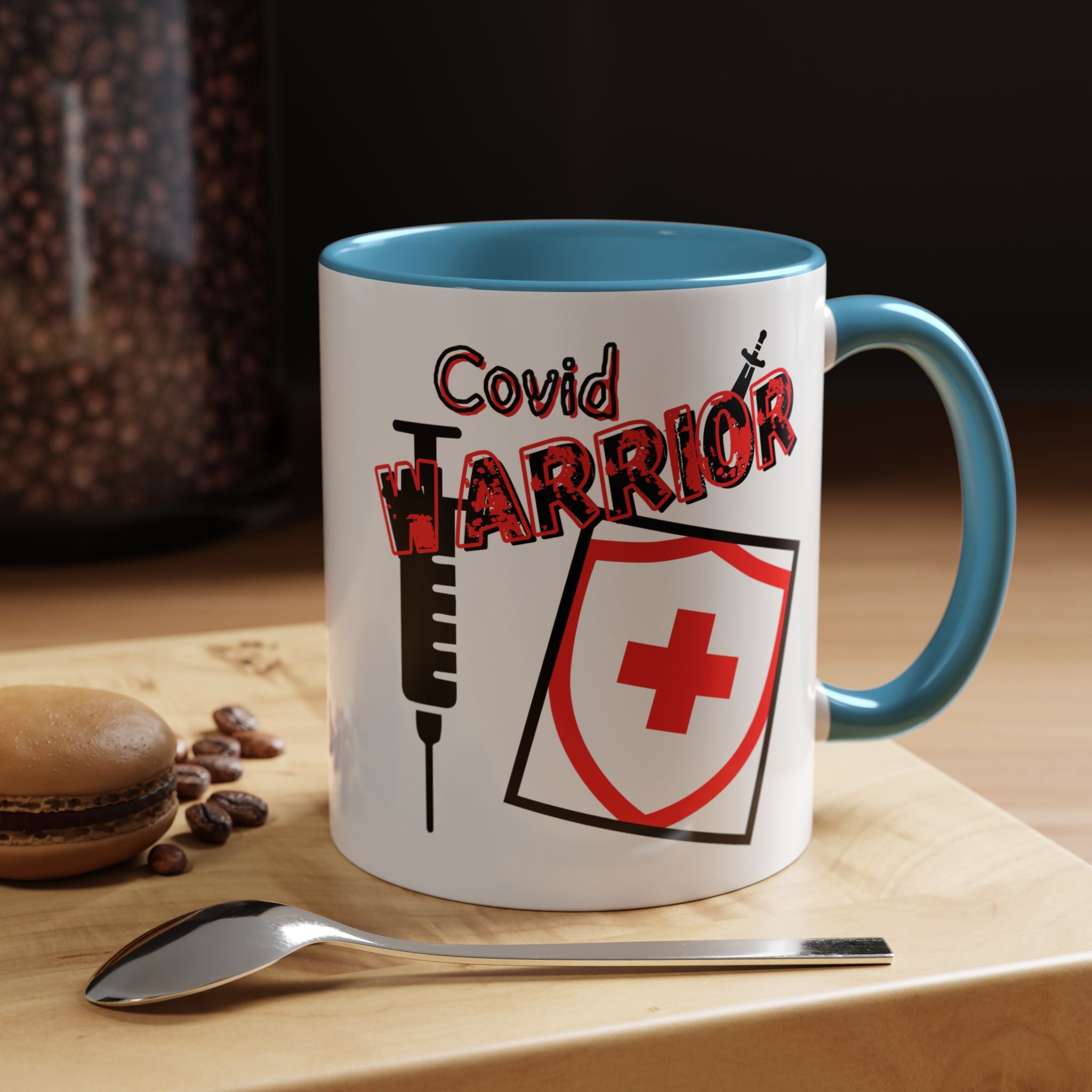 COVID Warrior Coffee Mug(Red|Black) | Vaccine Shield Accent Mug 11/15oz| Medical Staff Work Mug |