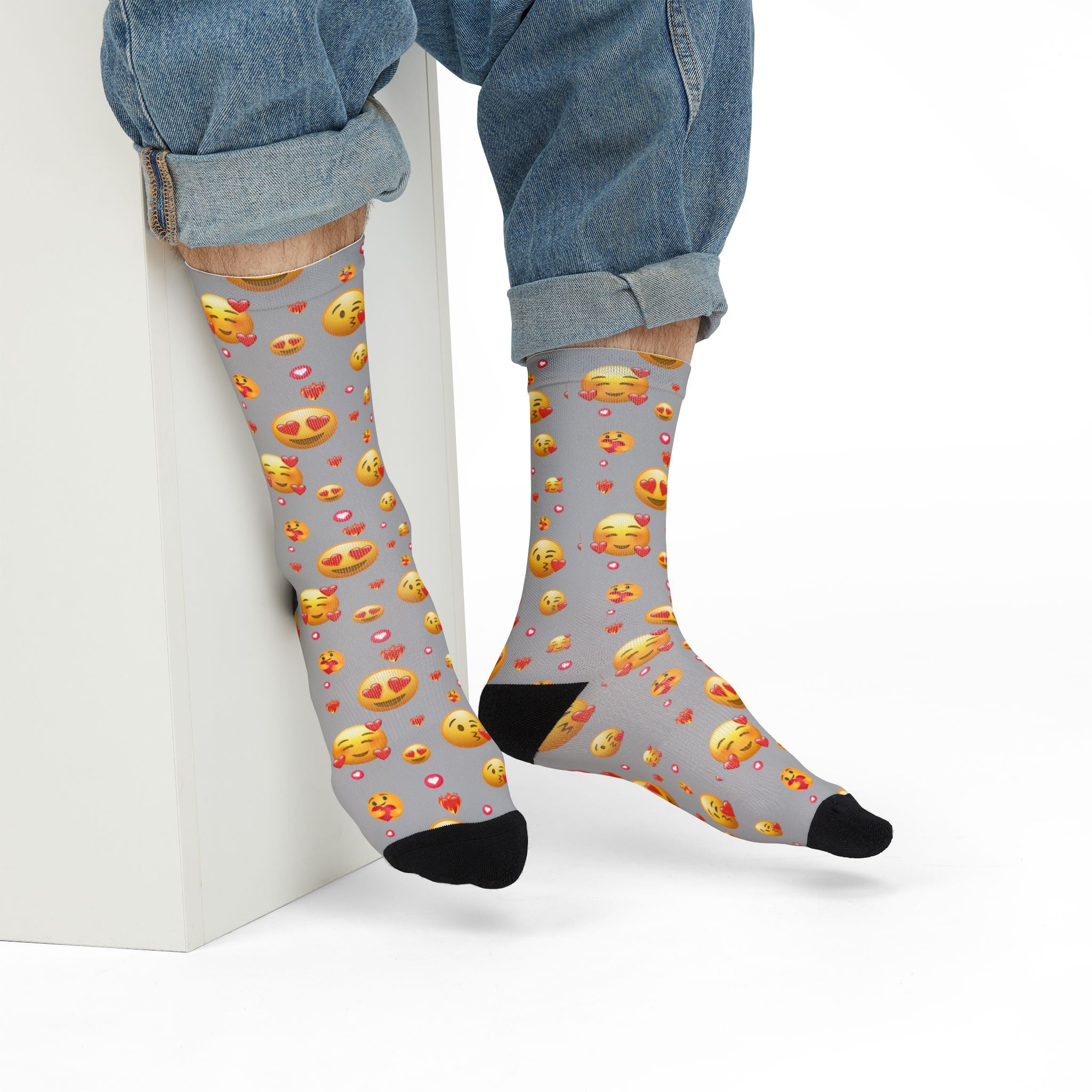 Heart Eyes Emoji Valentines Day Socks (grey) | Valentines Crew Socks | Emoji Socks
