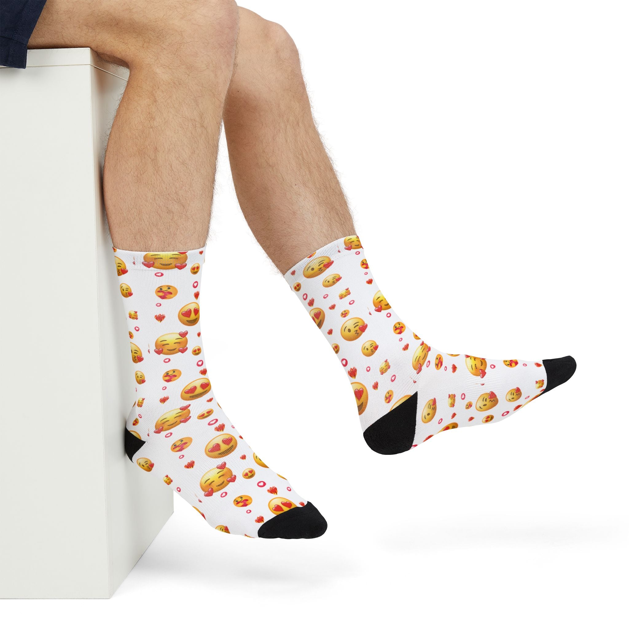 Heart Eyes Emoji Valentines Day Socks (white) | Valentines Crew Socks | Emoji Socks