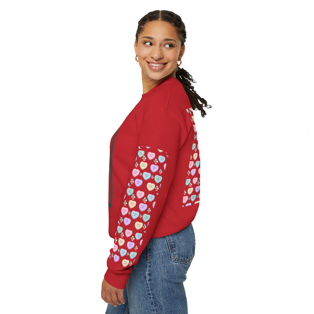 Candy Kisses Valentines Day Crewneck Sweatshirt | Heart Sweater | Candy Sweater |