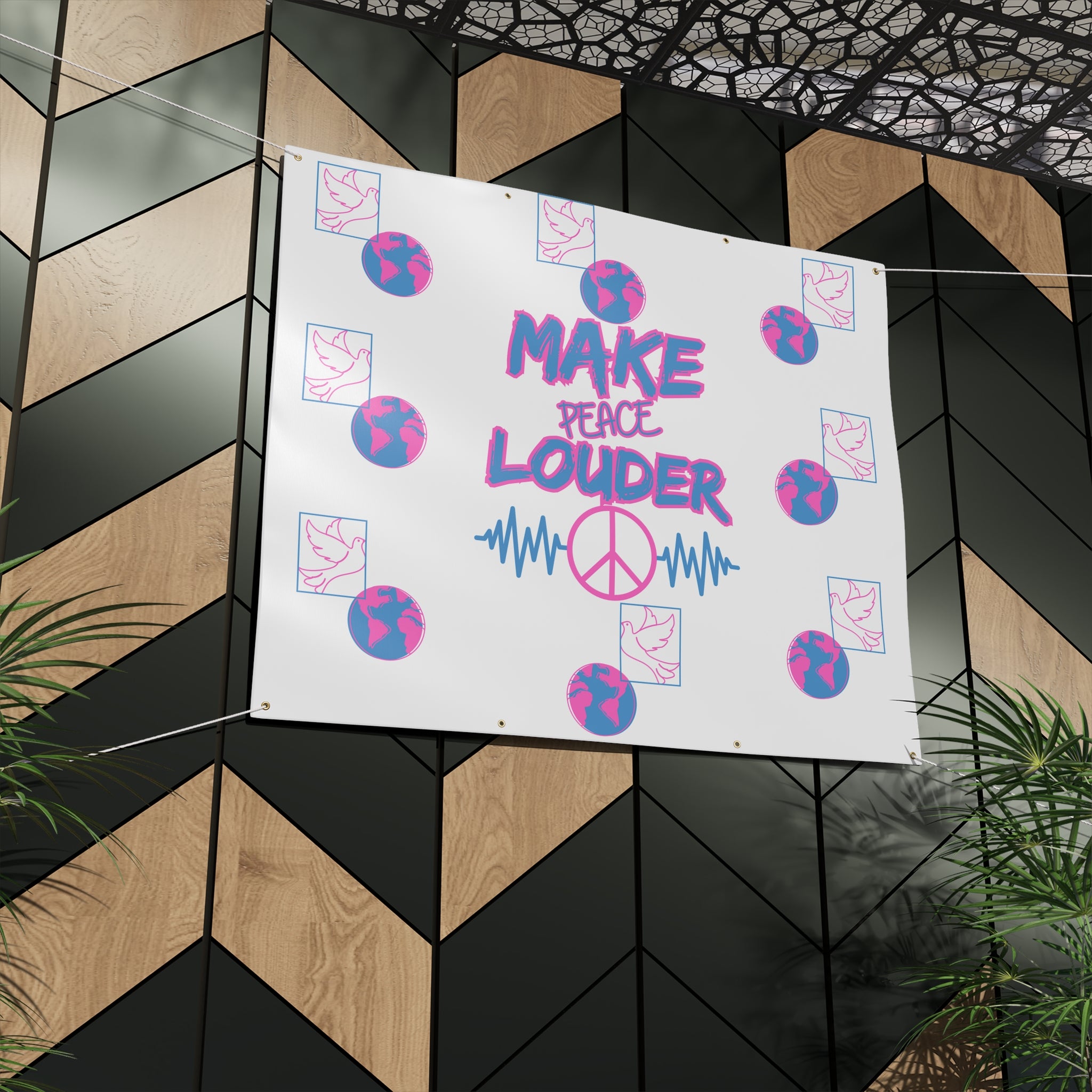 Make Peace Louder Banner(Blue|Pink) |  Peace Sign Vinyl Banner | Activist Banner | Protest Banner |