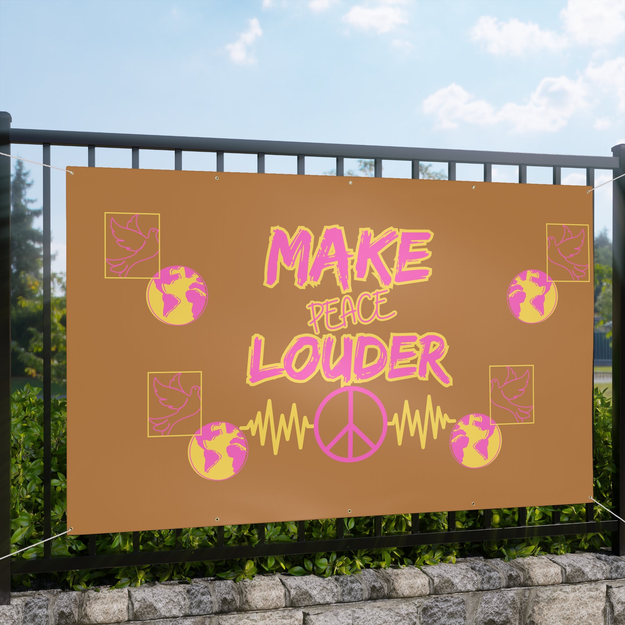 Make Peace Louder Banner(Pink|Yellow) | Outdoor Matte Protest & Peace Rally Sign | Social Justice Banner | Peaceful Activist Banner |