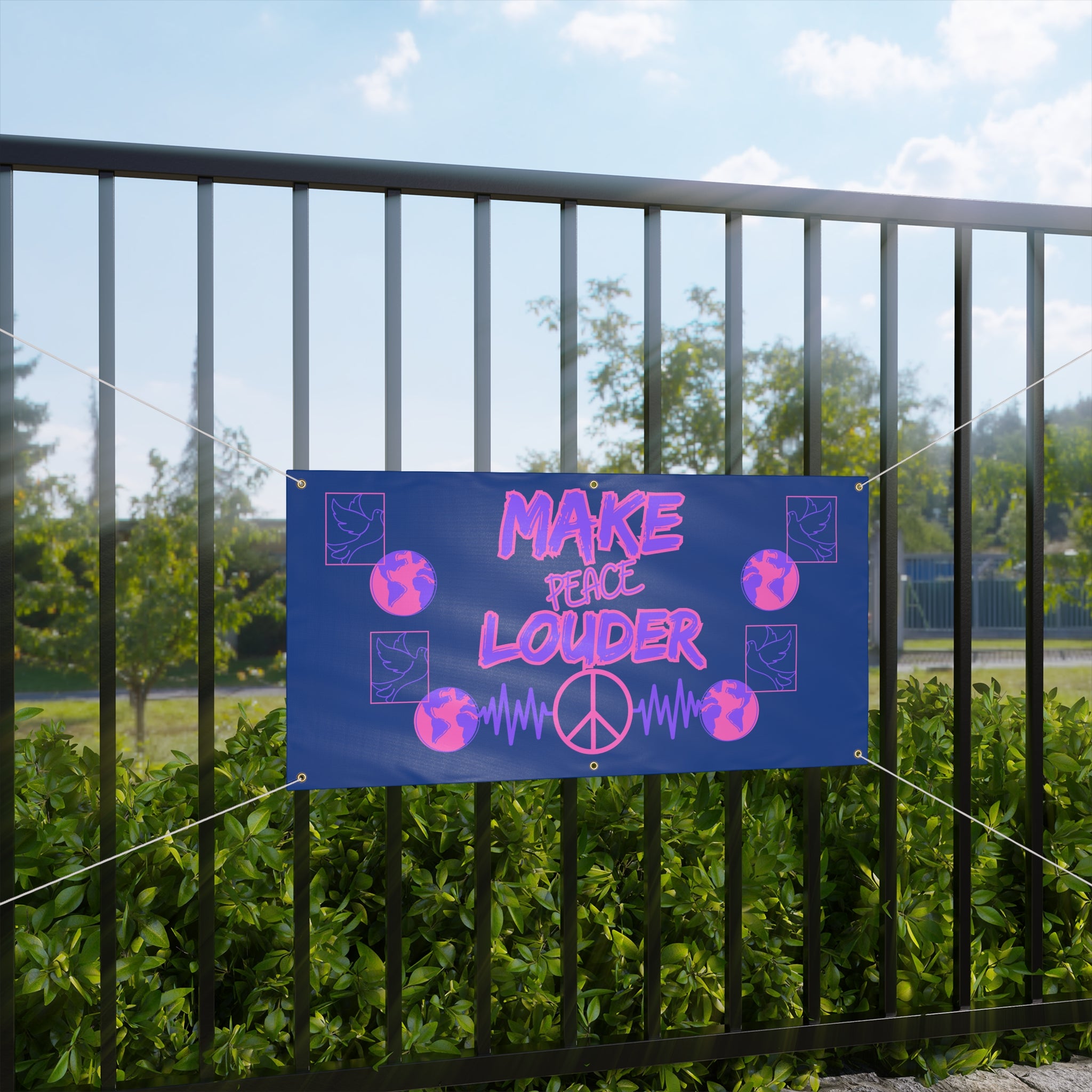 Make Peace Louder Banner(Purple|Pink) | Neon Peace Sign Protest Yard Flag | Social Justice Banner | Peaceful Activist Banner |