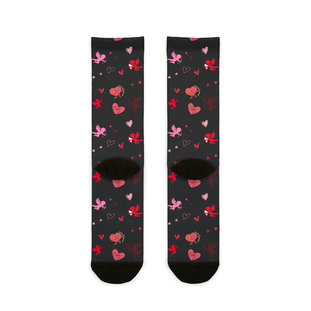 Valentines Love Is a Battlefield' Crew Socks (black)| Cupid Socks | Valentines Day Socks | Heart Socks |