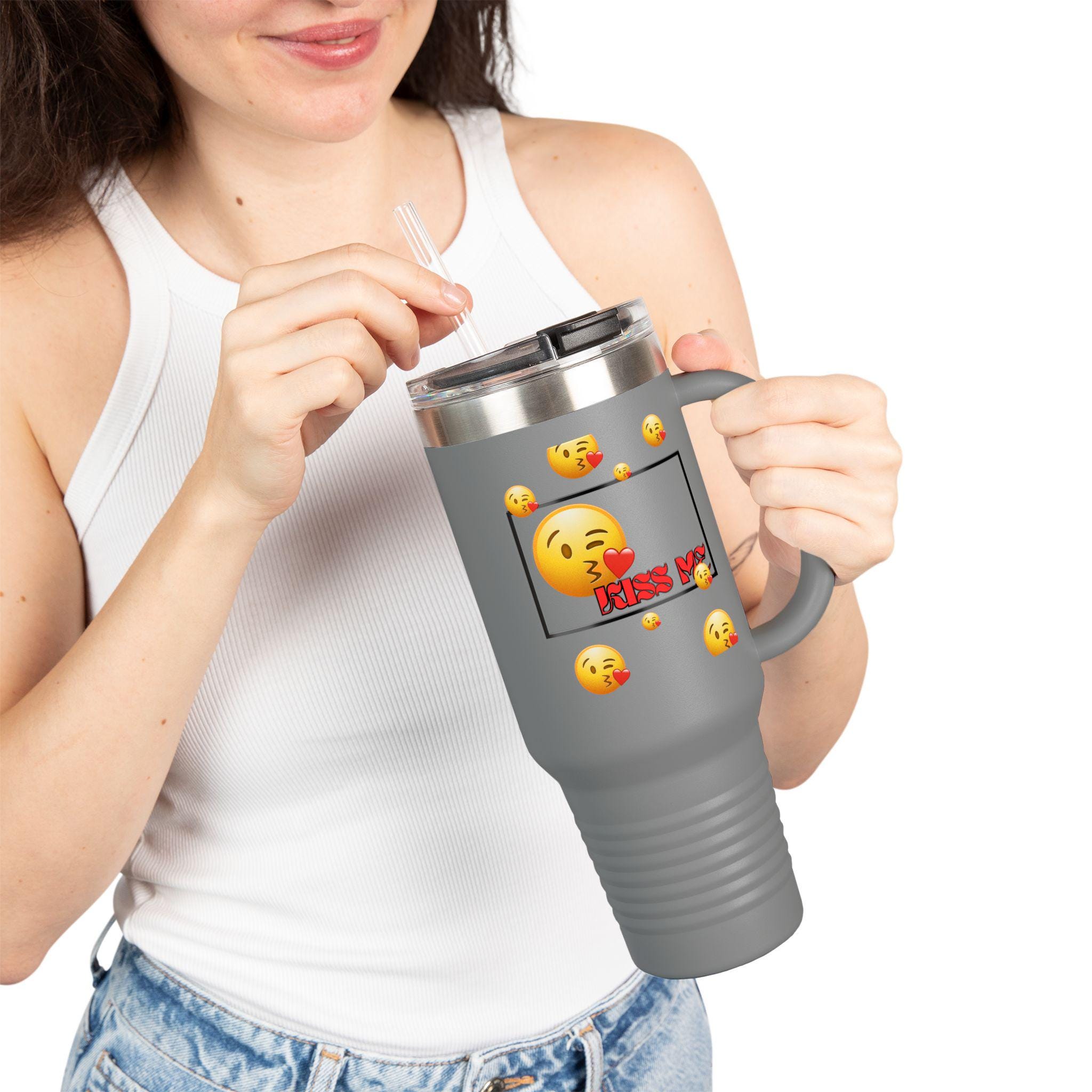Kissing Face Emoji Valentines Day travel mug | 40oz Insulated Tumbler | Valentines Mug |