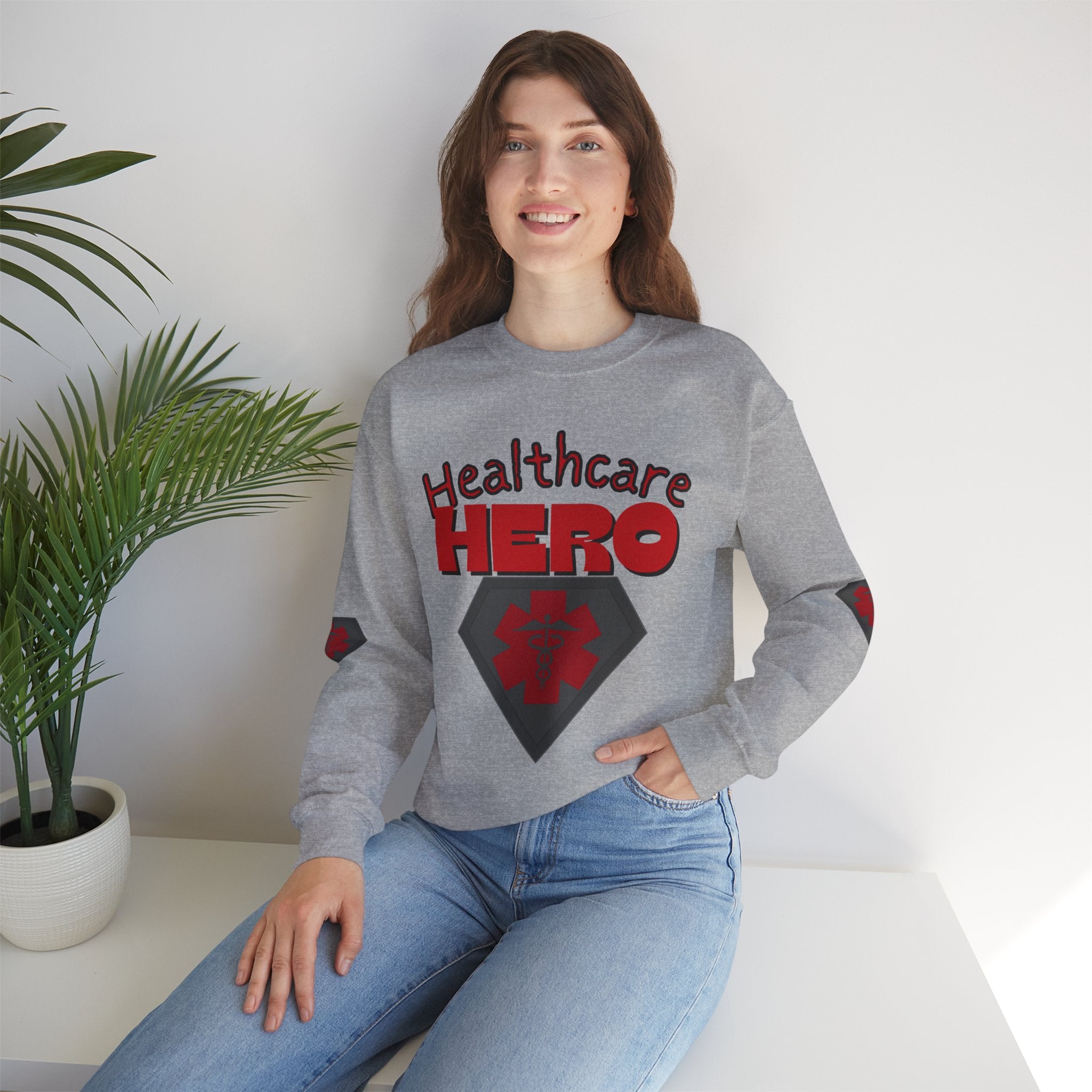 Healthcare Hero Sweatshirt(Red|Black) |  Medical Staff Appreciation Crewneck | Frontline Sweatshirt | EMS Sweater |