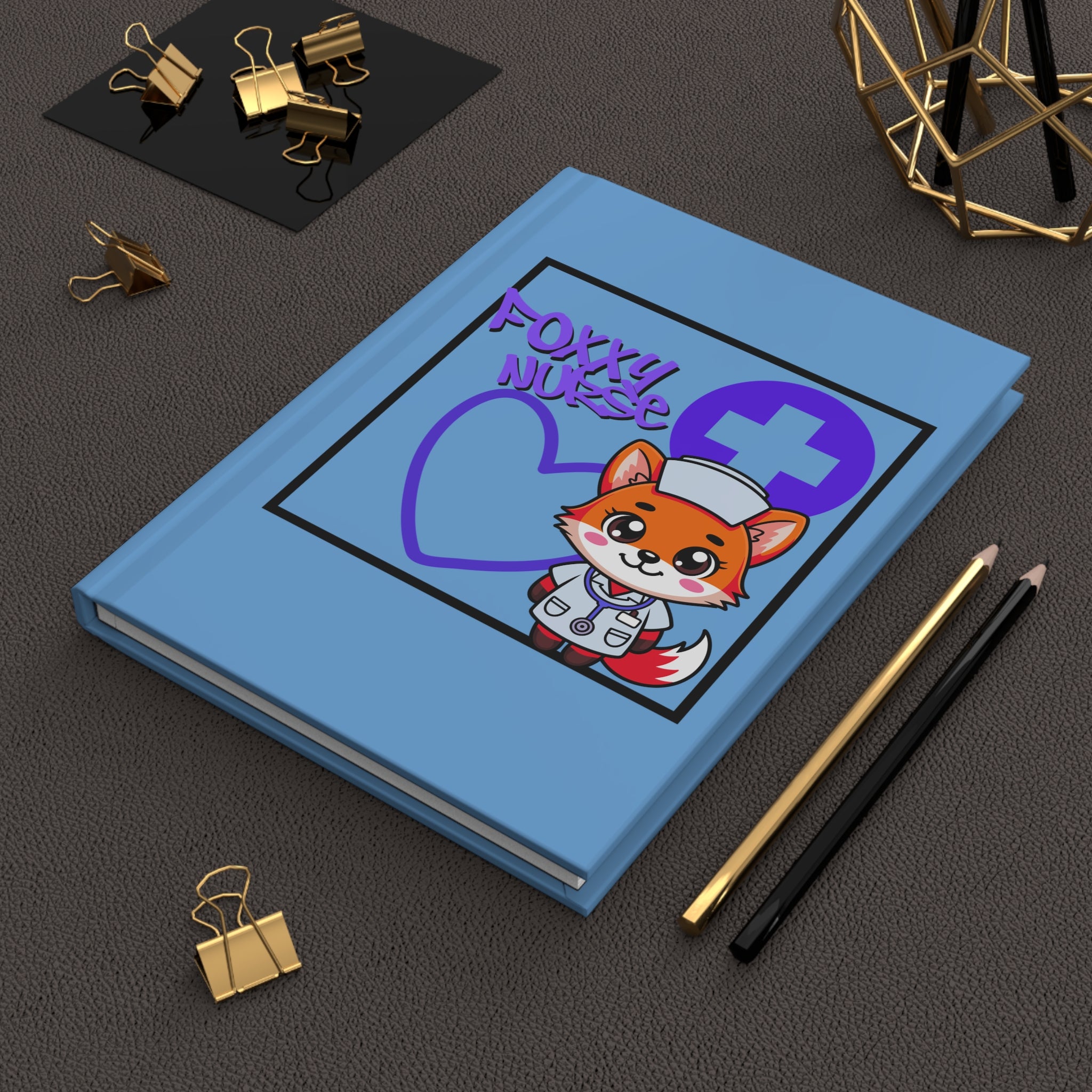 Foxxy Nurse Hardcover Journal(Purple|Light Blue)| Cute Nurse Fox Medical Notebook | Cute Medical Journal |