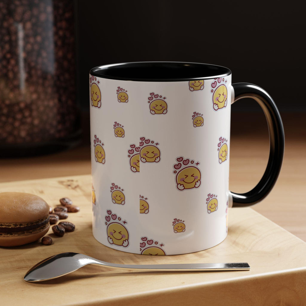 Happy Face Pattern Valentines Accent Mug | Coffee Cup 11oz 15oz | Happy Mug | Love Mug |