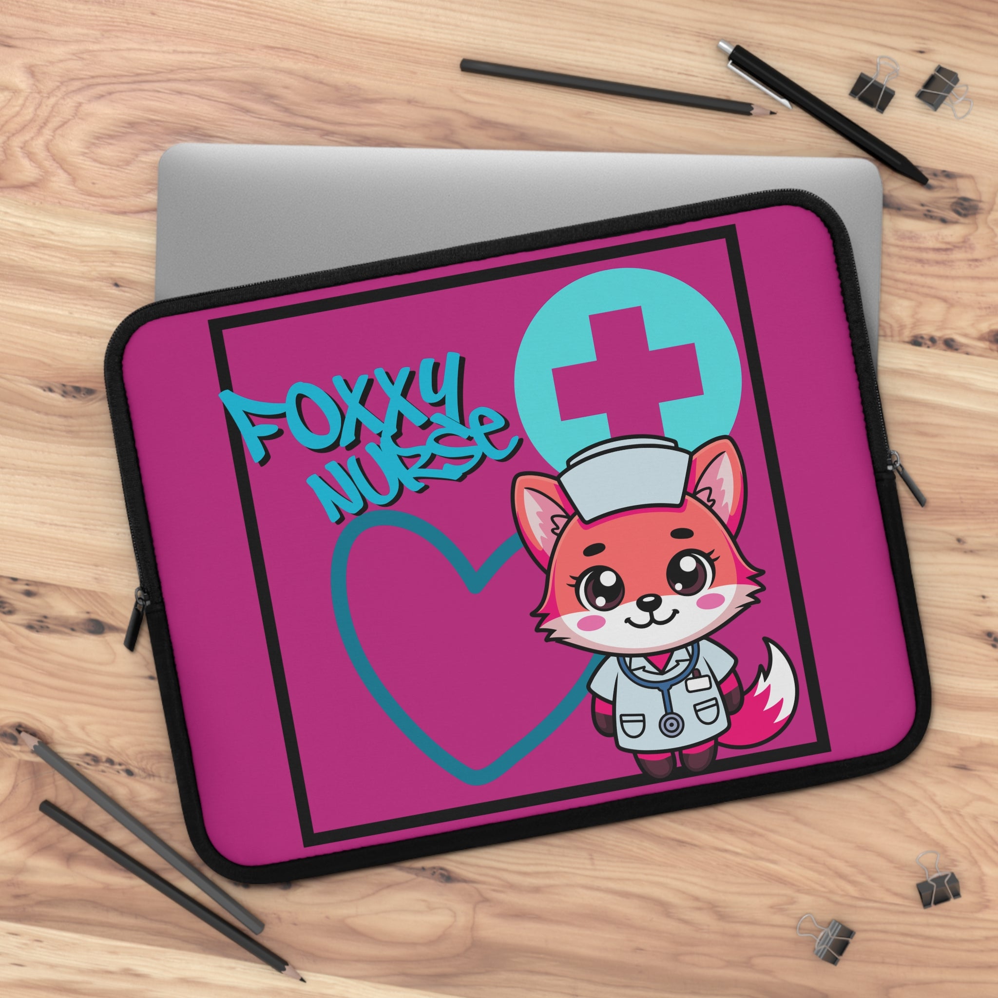 Foxxy Nurse Laptop Sleeve(Light Blue|Pink|)|Laptop/Tablet Case for Nurses & Doctors| Tablet Sleeve For Medical Workers |Medical Symbol Protective Case for Nurses & EMTs