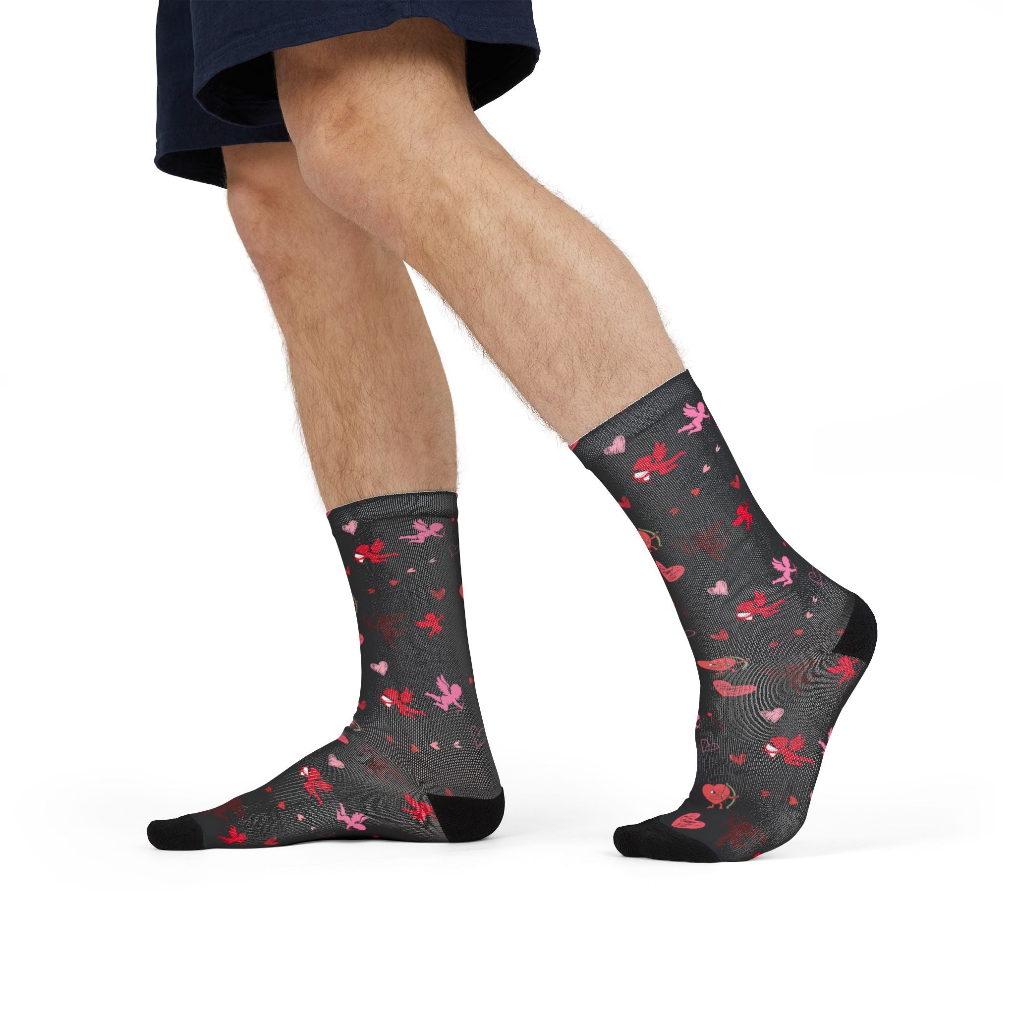 Valentines Love Is a Battlefield' Crew Socks (black)| Cupid Socks | Valentines Day Socks | Heart Socks |