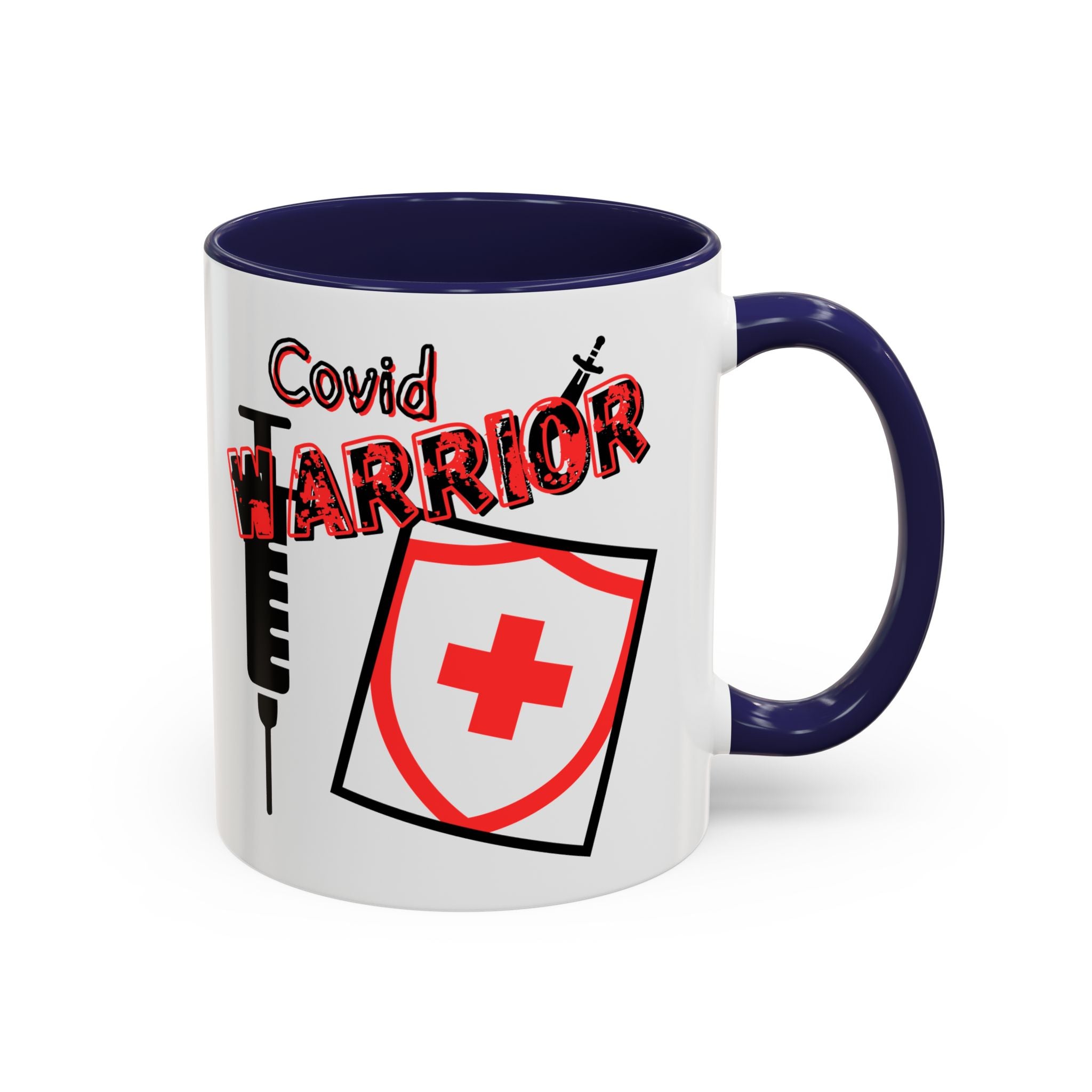COVID Warrior Coffee Mug(Red|Black) | Vaccine Shield Accent Mug 11/15oz| Medical Staff Work Mug |