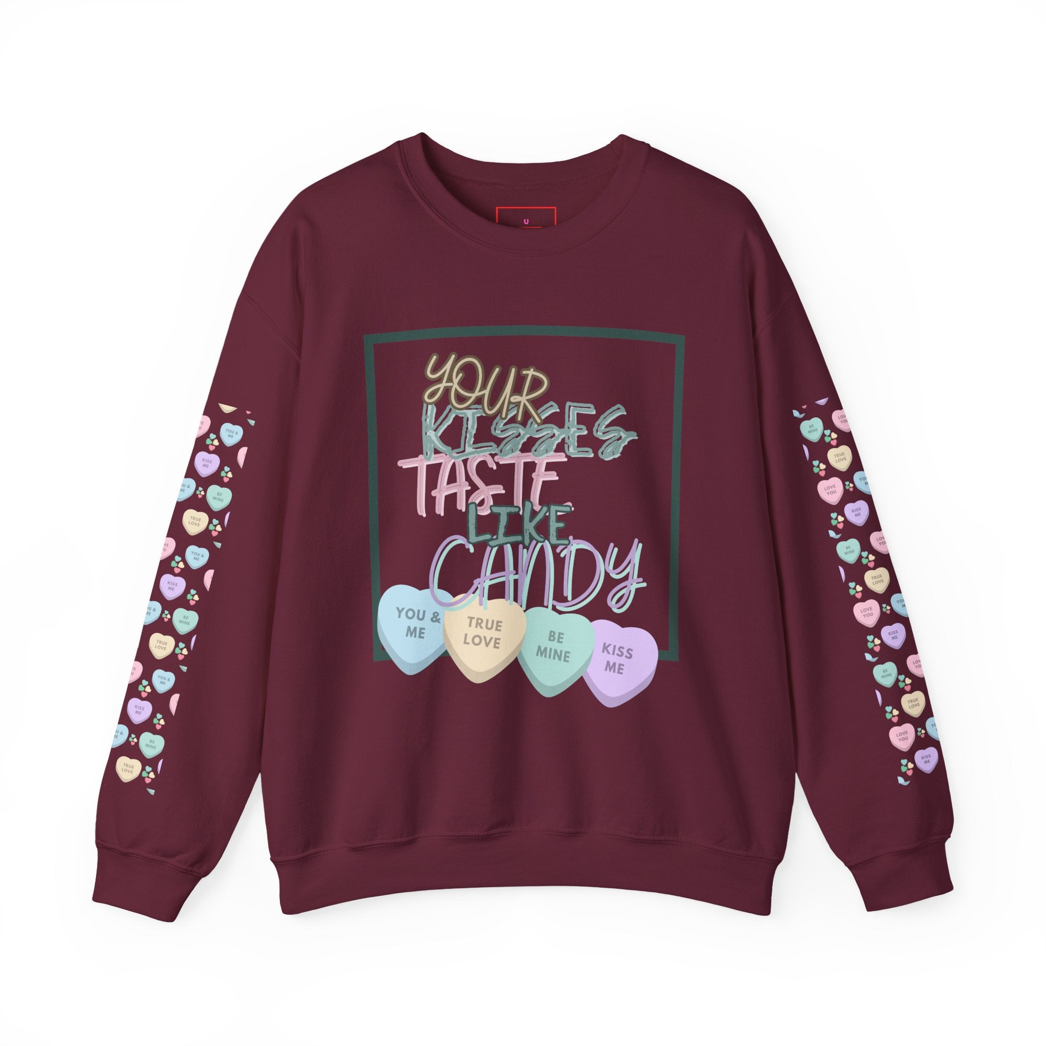Candy Kisses Valentines Day Crewneck Sweatshirt | Heart Sweater | Candy Sweater |