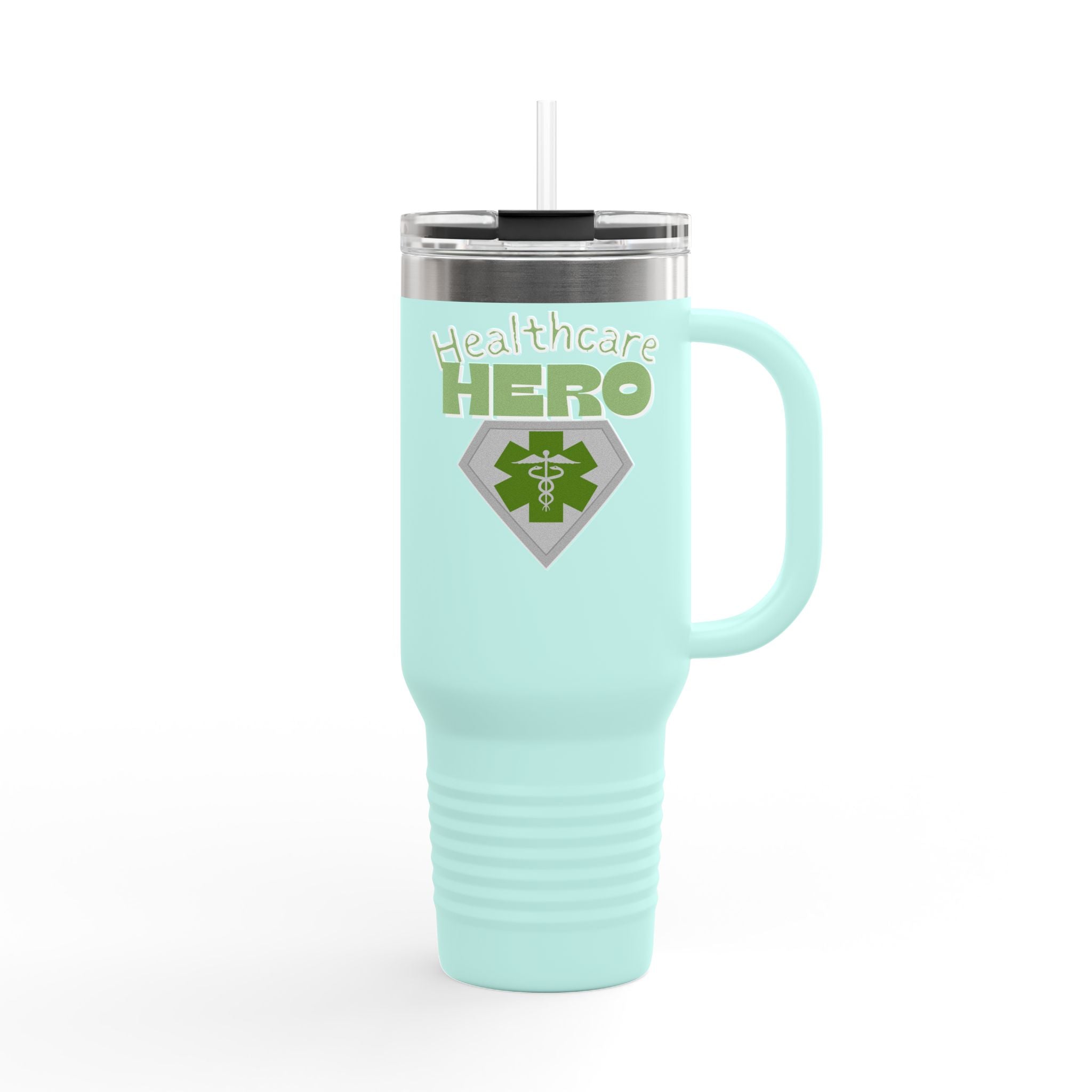Healthcare Hero 40oz Insulated Travel Mug(Matt Green|White)|Travel Mug For Medical Workers | EMS Travel Mug | Healthcare Mug |
