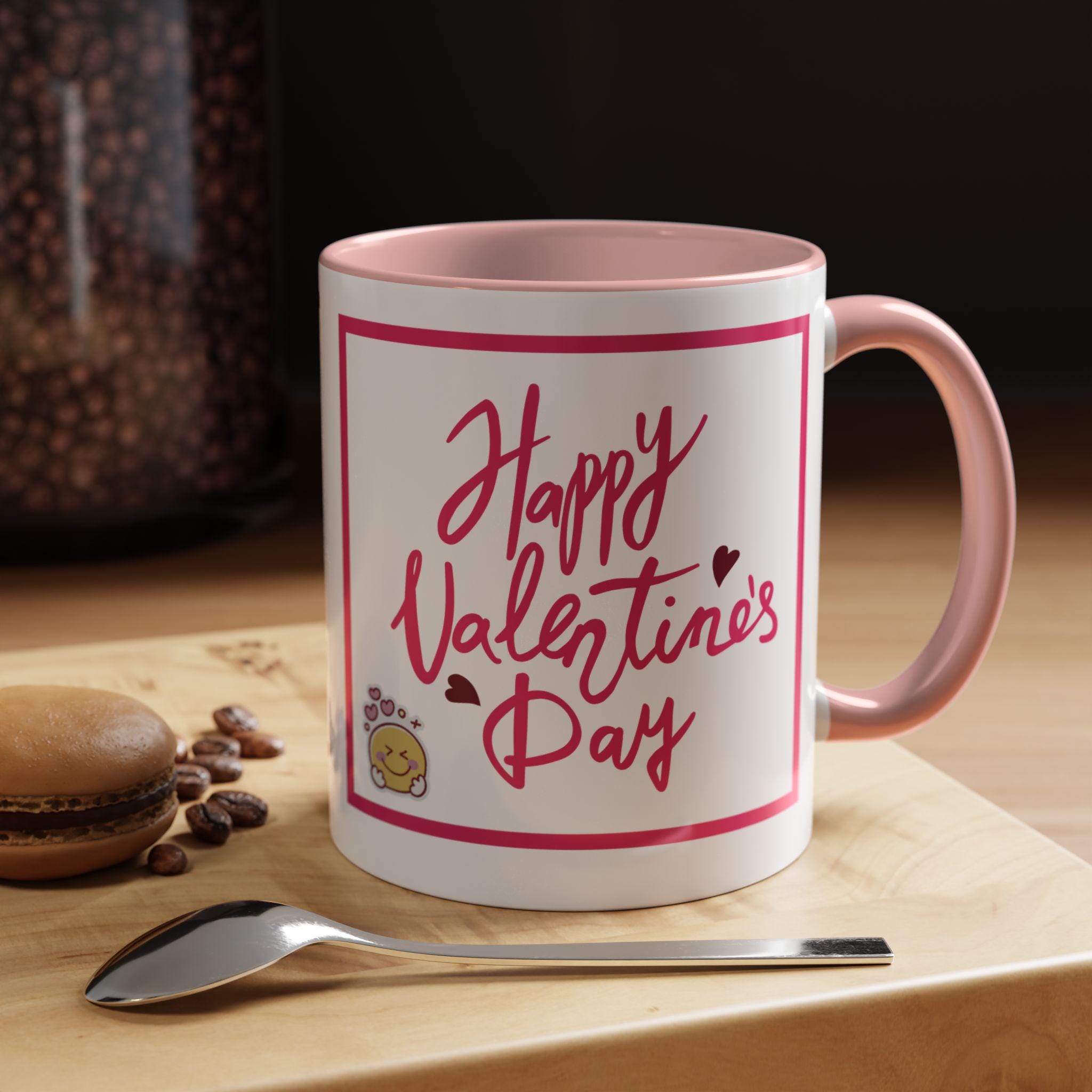 Happy Valentines Day Accent Coffee Mug | Happy Face Mug  | Happy Vibes Mug