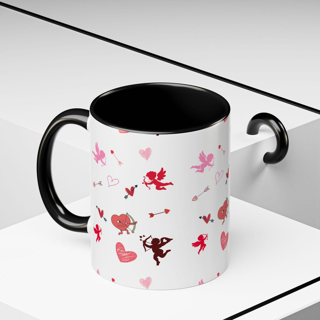 Cupid War Heart Pattern Accent Coffee Mug | Valentine Love Arrow Ceramic | Valentines Mug | Valentines