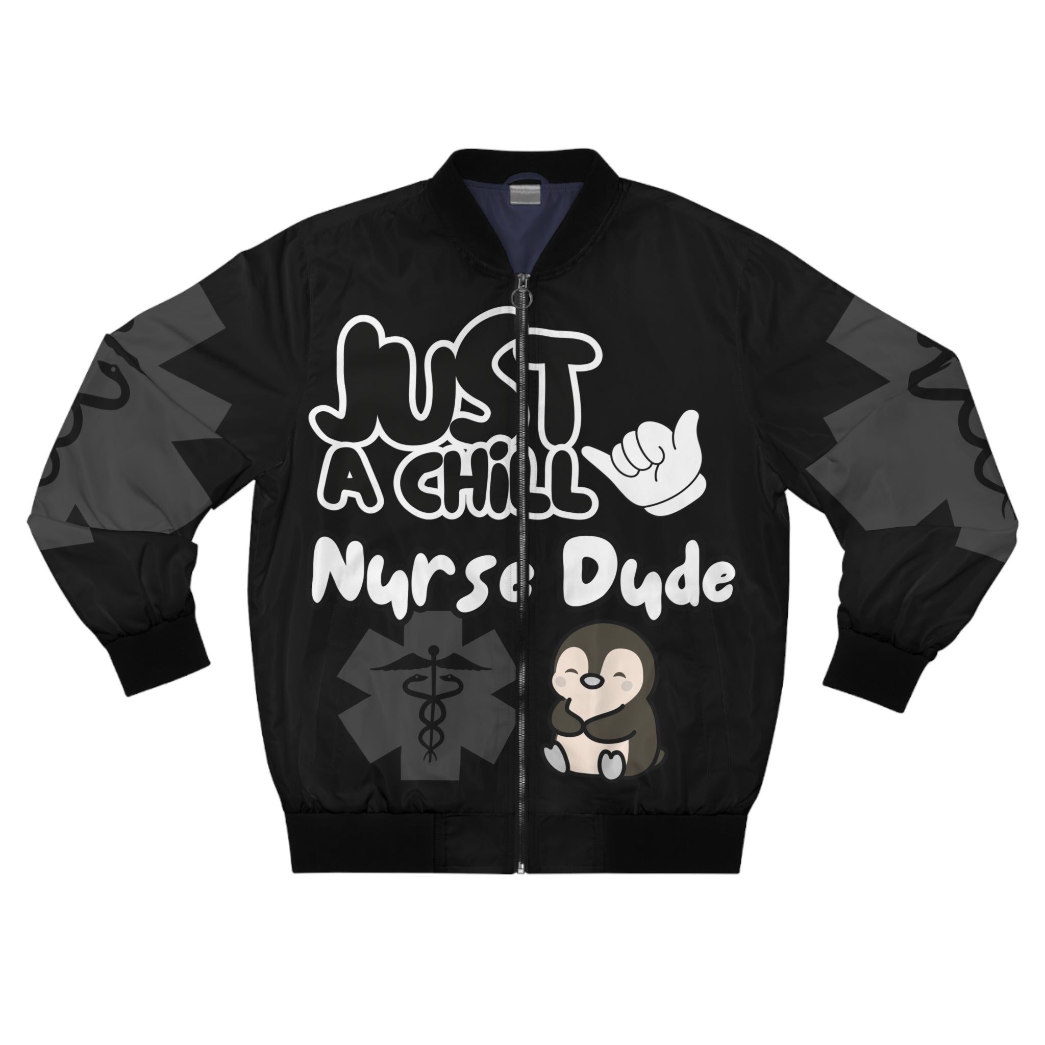 Chill Nurse Dude Medical Bomber Jacket(Black|White|Black) | Cool EMT Jacket|Healthcare Jacket for Men| Mens Nurse Jacket|Nurse For Him |